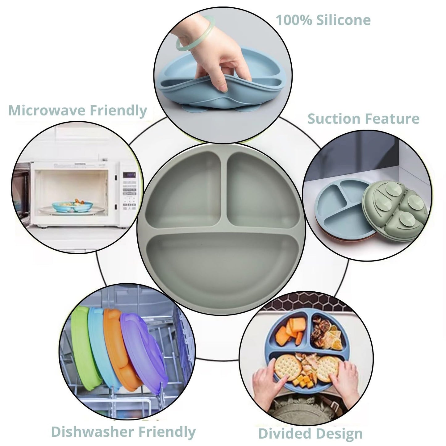 Babakal Baby Spoon & Plate Set - Airplane Self Feeding Spoon, Silicone BPA Free, Suction Divided Plate for Baby Led Weaning, 6-18 Months