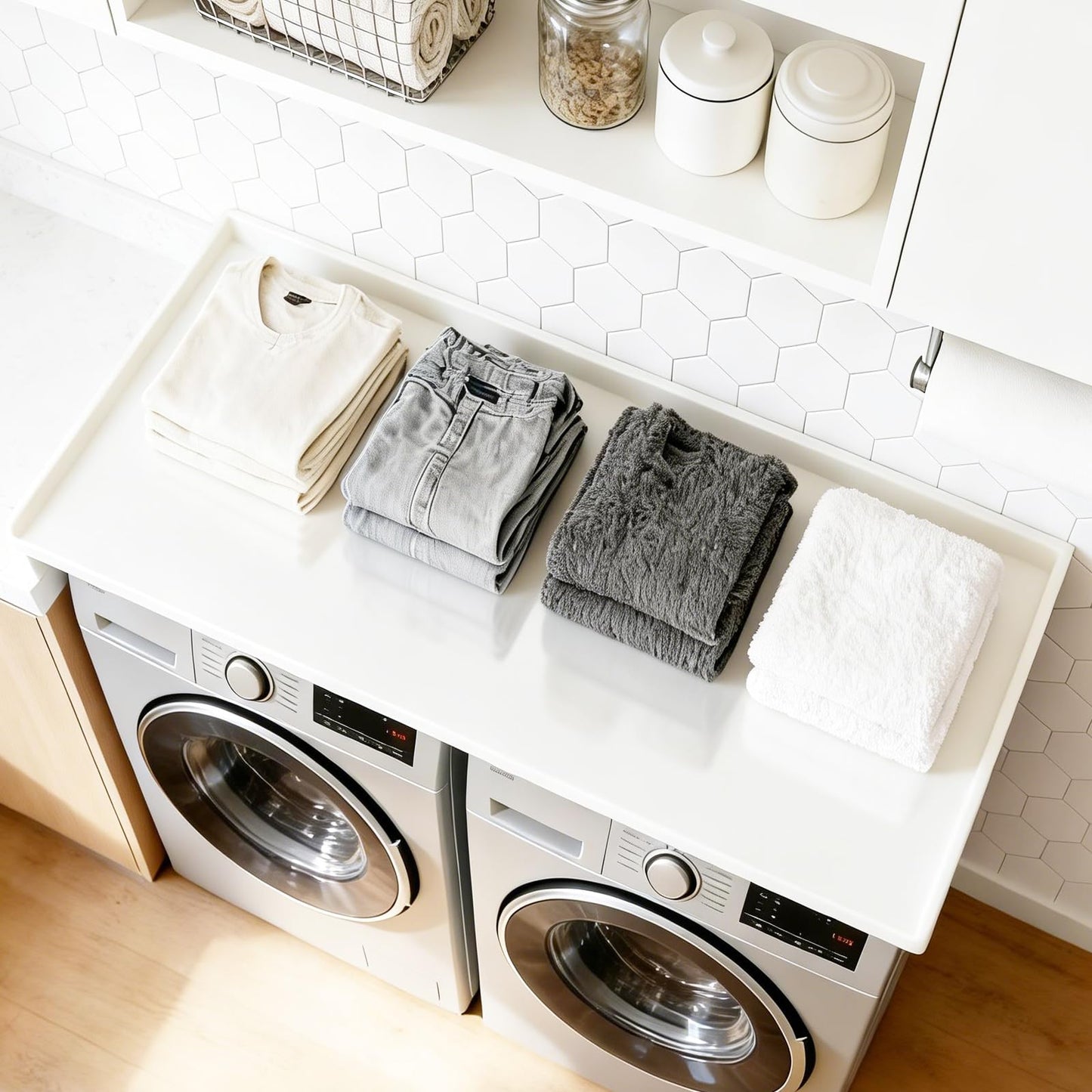 TTSZNB Washer Dryer Countertop, 54 in(L) x 27.5 in(W), Washer Dryer Top Cover, Laundry Countertop for Folding, Sorting and Ironing, Wear-Resistant and Easy to Clean (White)