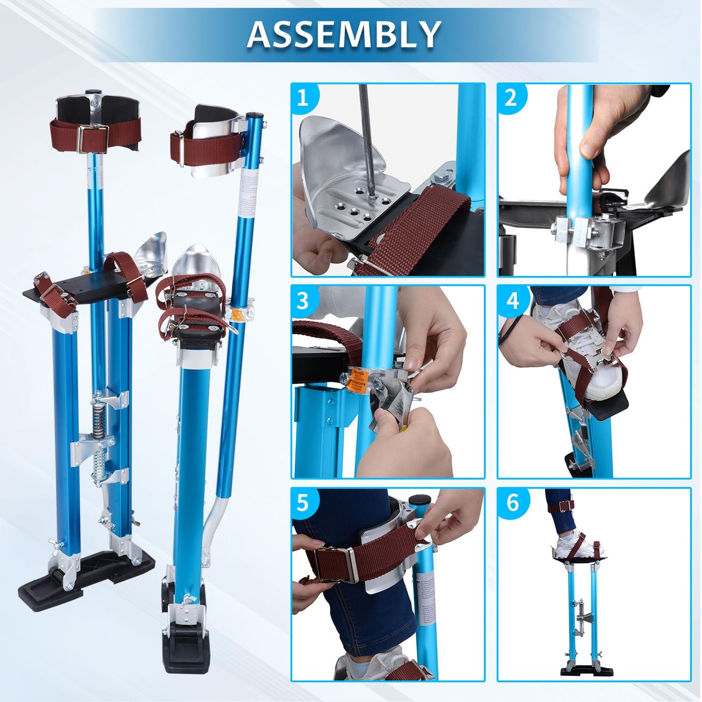 Hooomyai Drywall Stilts 18-30 inch Adjustable Height Aluminum Painting Tool Stilt with Knee Pads Protection Ideal for Painting, Finishing, and Cleaning โ Blue