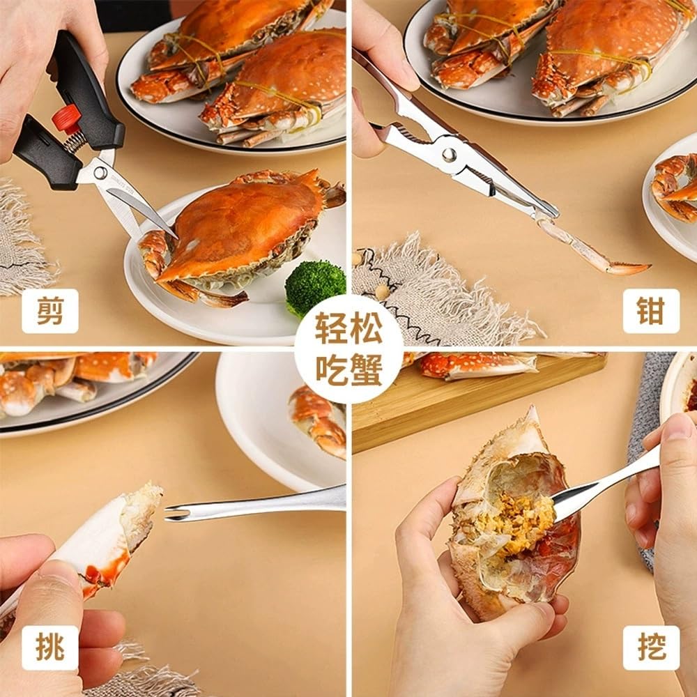 Premium Seafood Cracker Set – Stainless Steel Crab Leg Crackers, Lobster Sheller Scissors & 3 Forks with Storage Box – Heavy-Duty Tools for Crab, Lobster, Shellfish, Nuts