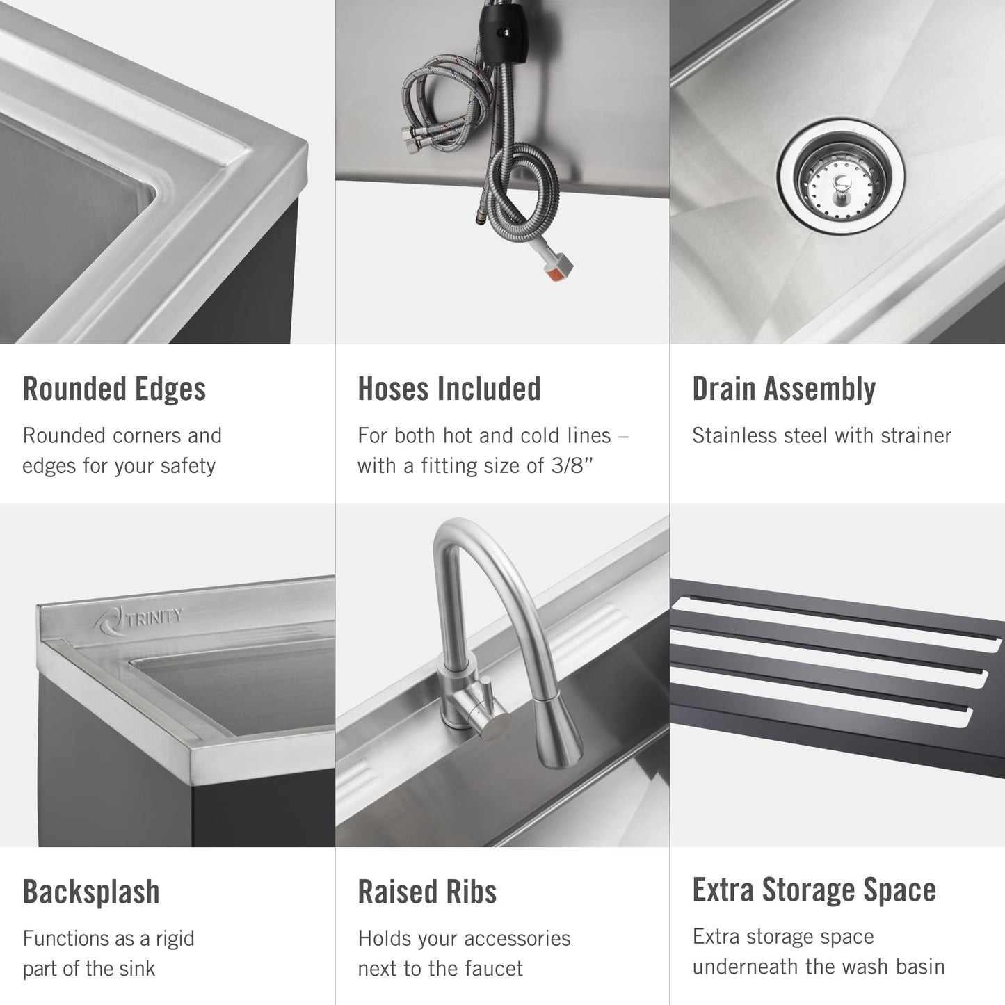 TRINITY 36-Inch Freestanding Stainless Steel Utility Sink, NSF Commercial Sink for Laundry Room, Restaurant Kitchen Prep, Garage, Shop, Food Truck, Dog Wash, With Hot/Cold Pull-Out Faucet, Black
