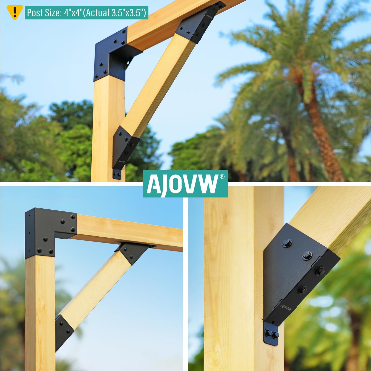 AJOVW-8 PCE 45 Degree Angle Support Bracket for 2ββx4ββ Supporting Wooden Posts (Actual Size: 1.5ββx3.5ββ) for Gazebos, Garages, Decks, Stables, Sheds, Patio and DIY Basketball Frame Scenes