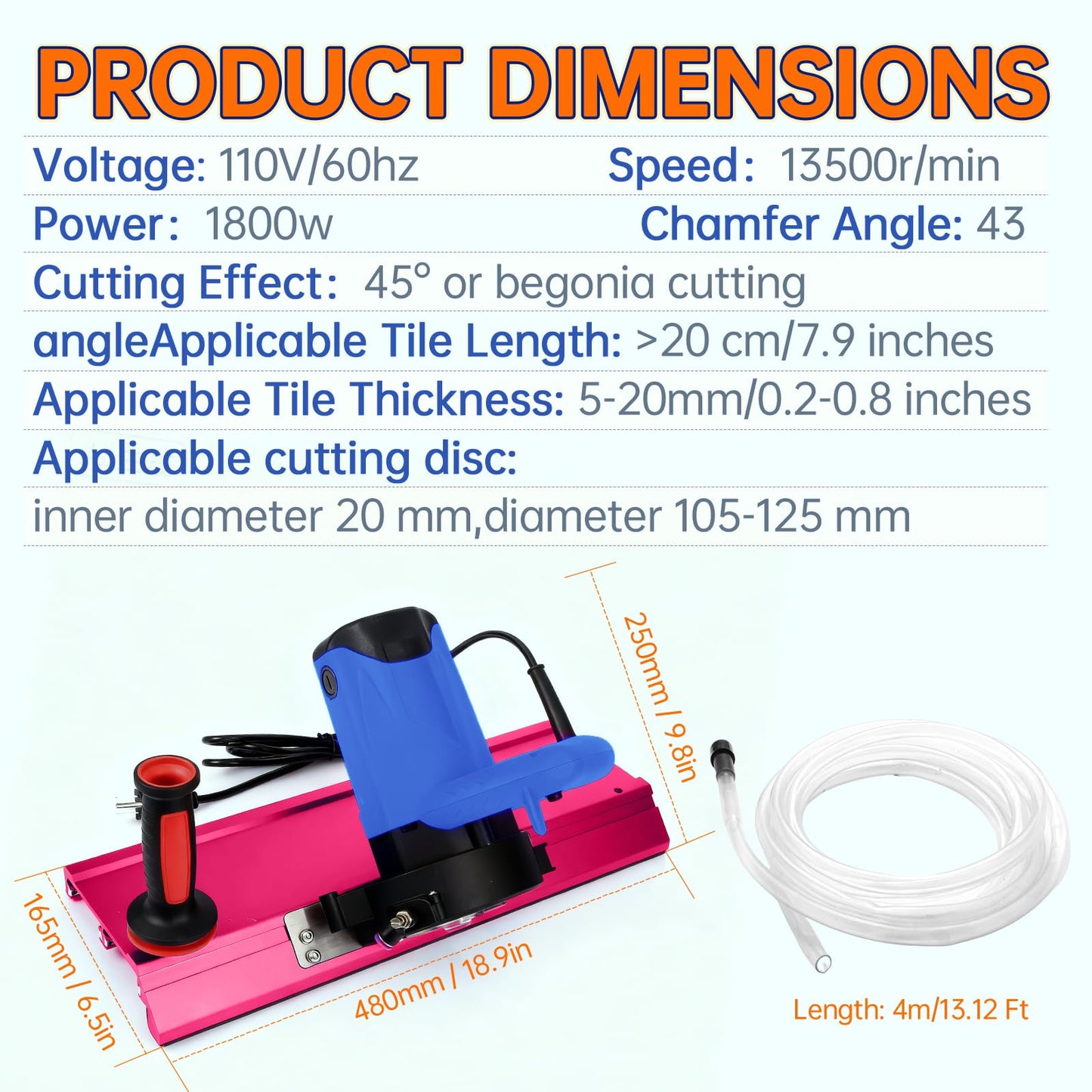 1800W Tile Beveling Tool, 43° Chamfer Machine with 16-Roller Base, Water Cooling & Dust Bag, Edge Bevel Cutter for Porcelain, Ceramic Tile, Marble & Stone