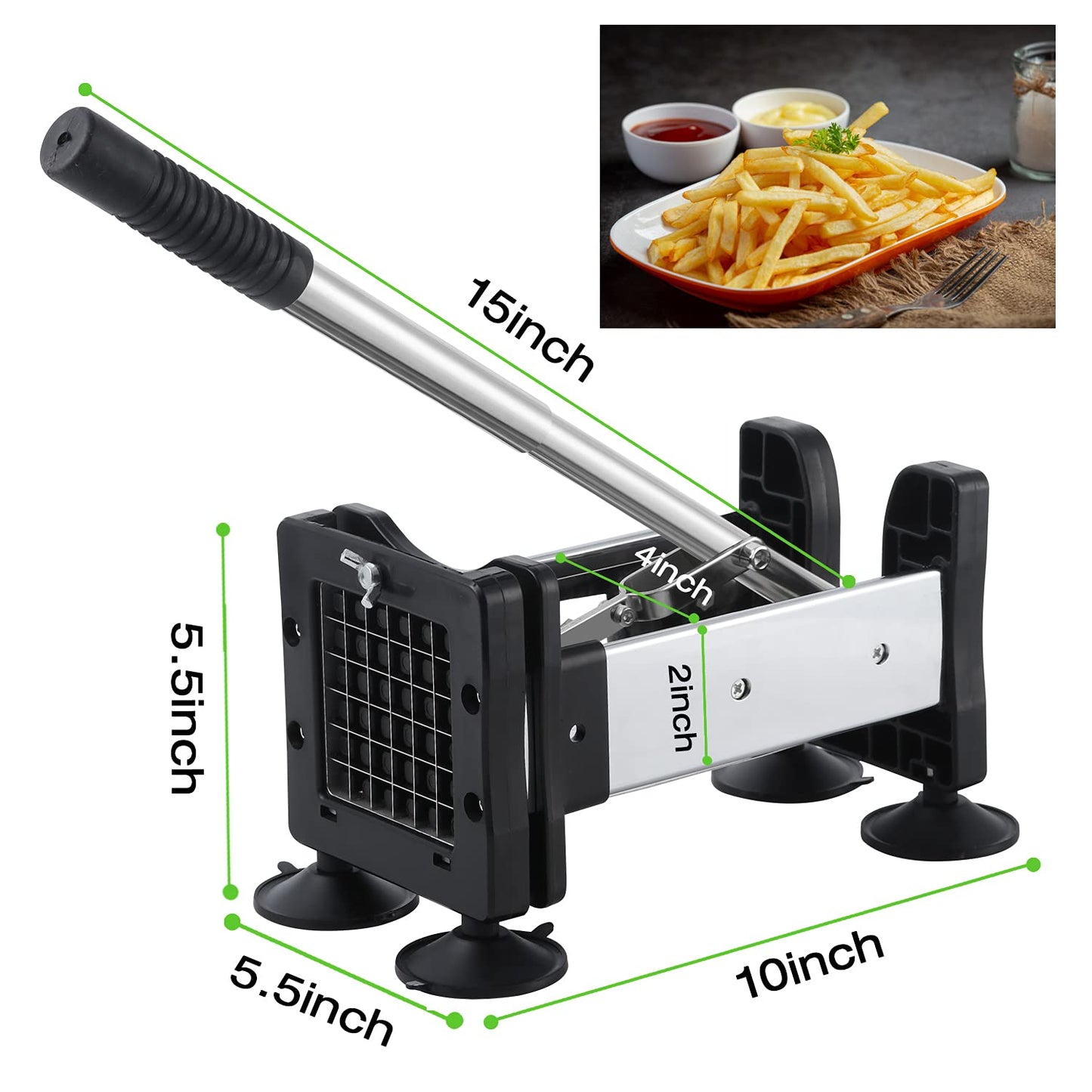 Votron French Fry Cutter Potato Cutter Stainless Steel with 2 Size Durable Blades for Vegetables, Potato, Onions, Carrots, Cucumbers, Fruits, Apples