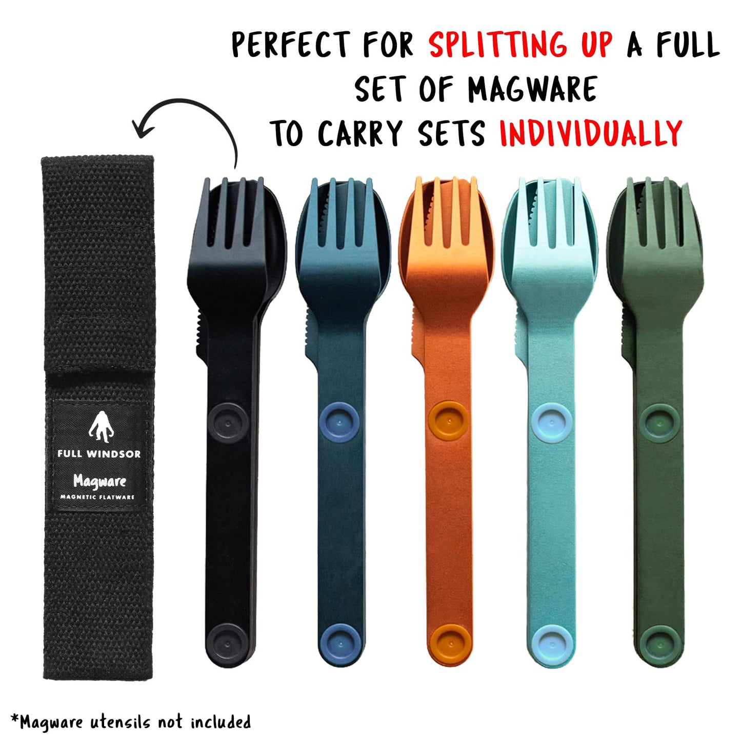 Full Windsor Magware Single Set Pouch - Travel & Camping Utensils Pouch - Reusable, Foldable, Portable, Pocket-Sized Cutlery Set Case for Fork, Knife, Spoon, Chopsticks - For Lunch Box Silverware Set