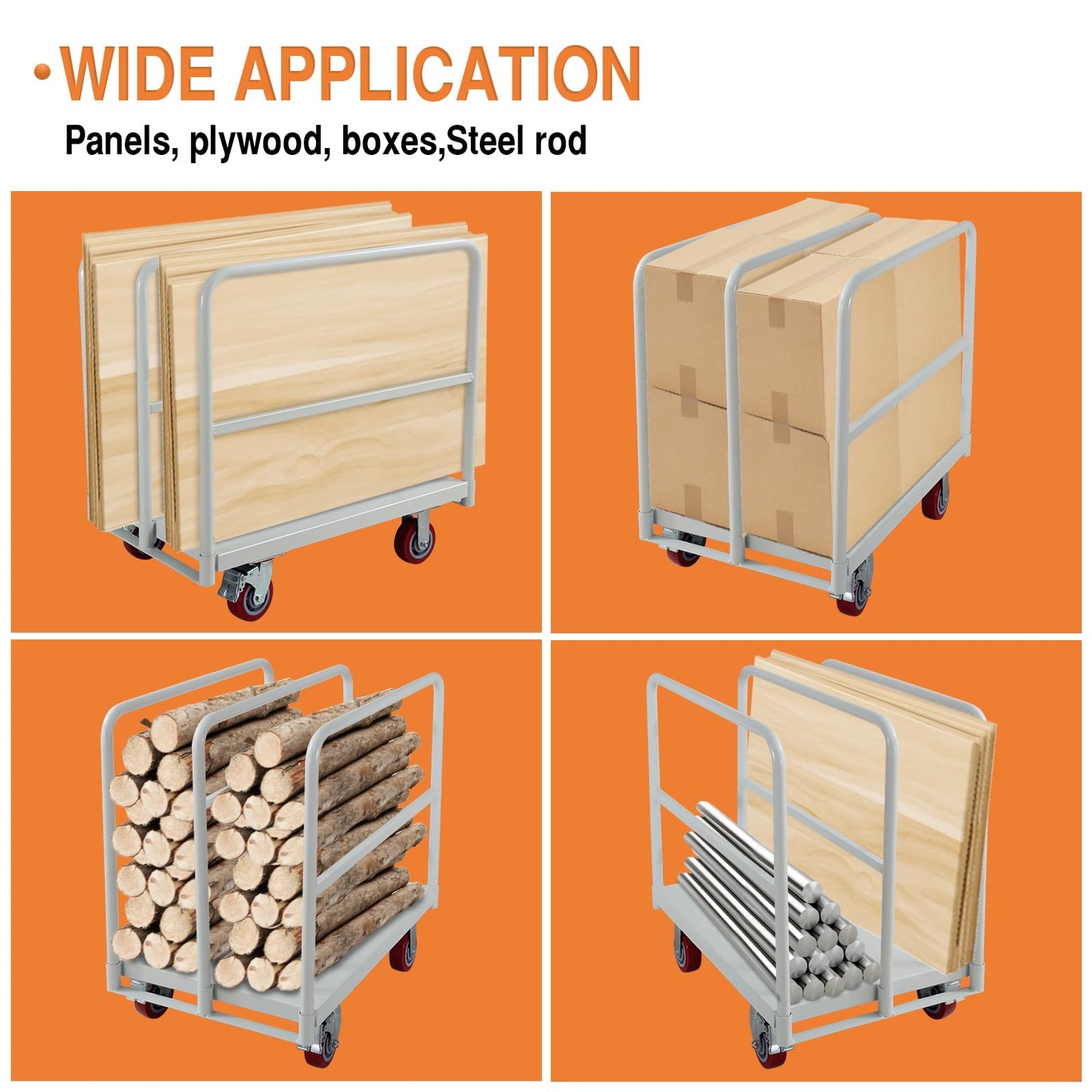 Flatbed Cart with 2500 Lbs Capacity and 4 Swivel Casters, 36x24inch Steel Board with 3 Side Handrails