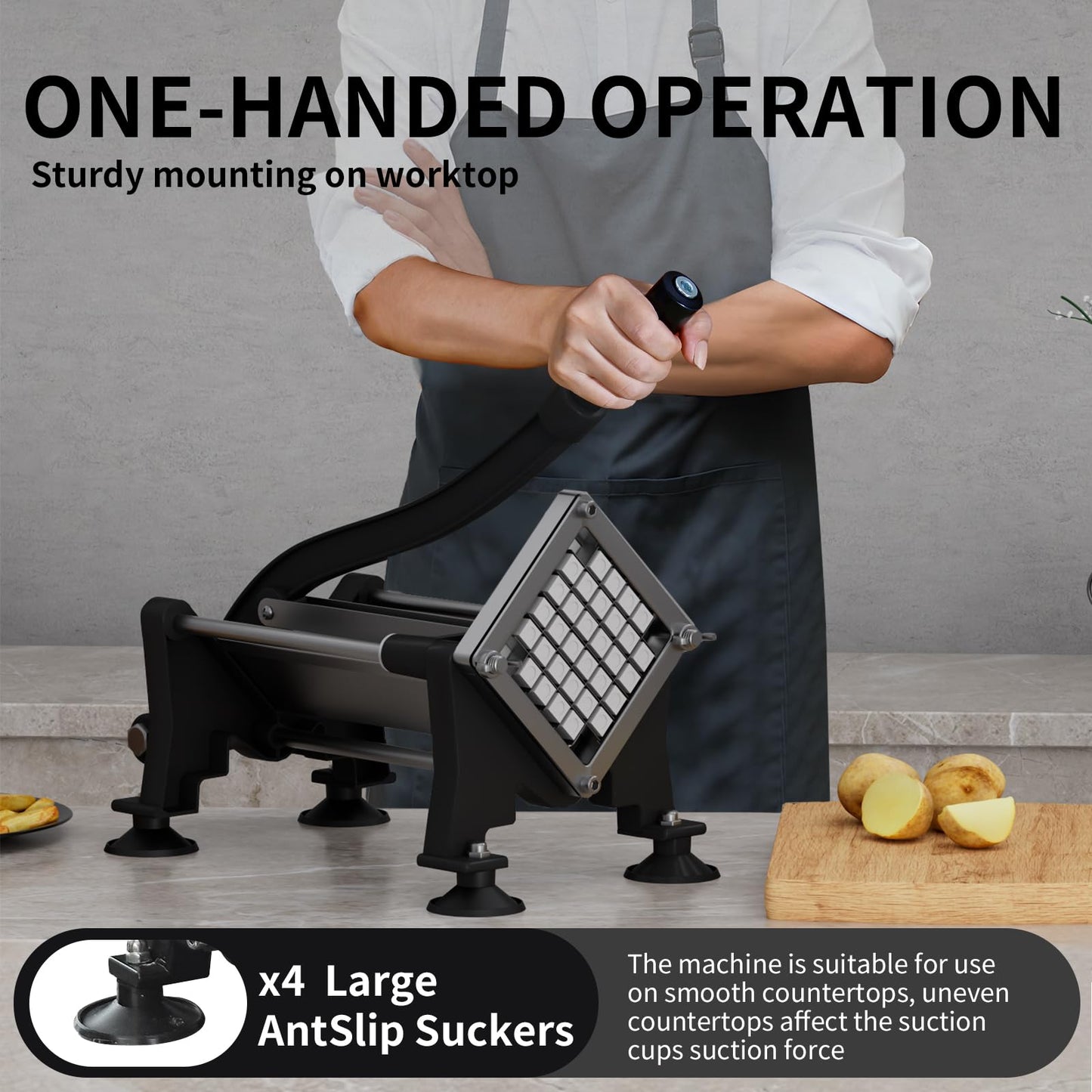 French Fry Cutter for Potatoes Slicer with Suction Feet Complete Set, Stainless Steel Potato Cutter with 1/4", 3/8",1/2",8 Blades for Sweet Potato, Carrot, Yam(Full Combo)