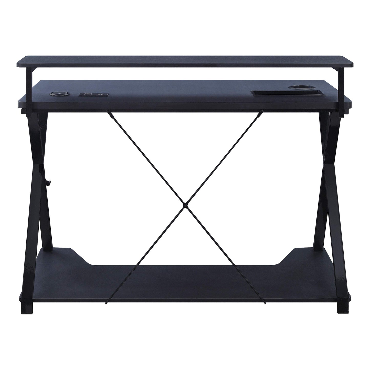 OSP Home Furnishings Checkpoint Ghost Battlestation Gaming Desk with RGB LED Lights, Black