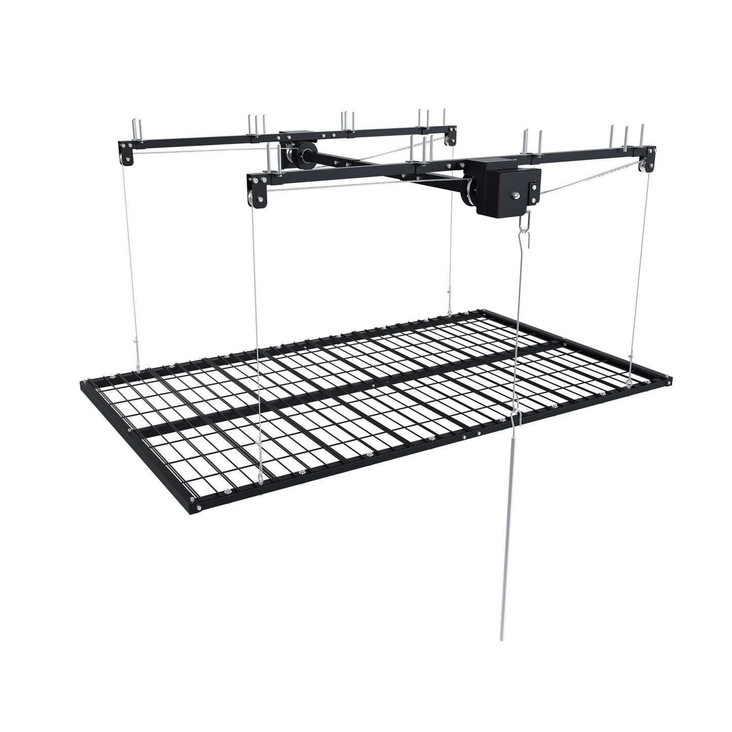 Leavader Manual Garage Storage Lift 4x8 FT for 10-12 ft Ceilings, Crank Down Overhead Storage Rack with Safety Lock, Heavy Duty Steel Garage Ceiling Storage System, 325LBS Capacity