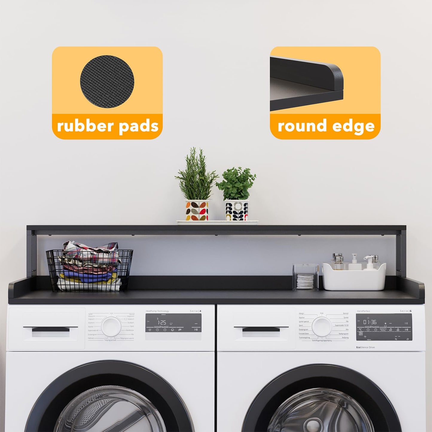 SpaceAid 2-Tier Washer Dryer Countertop, Laundry Topper with Rack Shelf 54" Width x 27.5" Depth x 10" Height Organizer Cover for Washer and Dryer Laundry Hamper Counter Storage (Black)