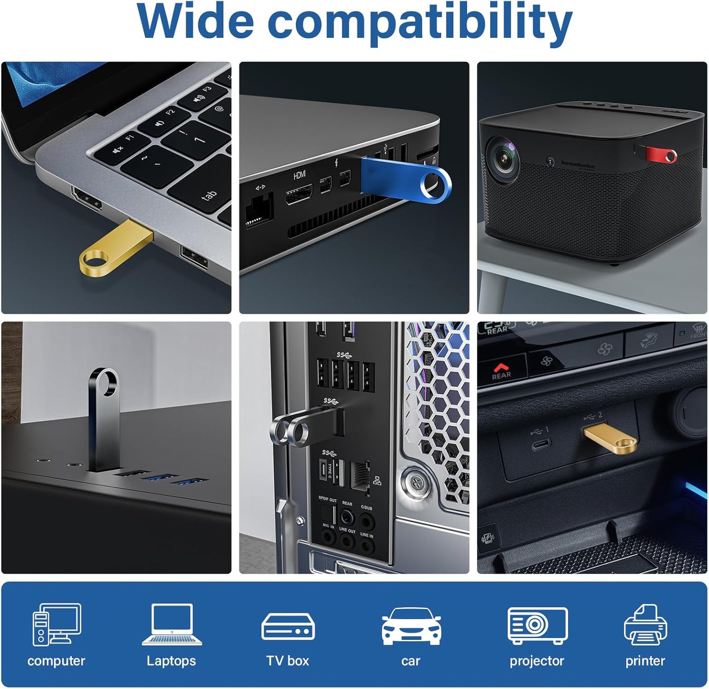 Wooolken 5 Pack 8GB 2.0 USB Flash Drive with Keychains, Sleek Metal USB Thumb Drives Memory Stick for PC Laptop