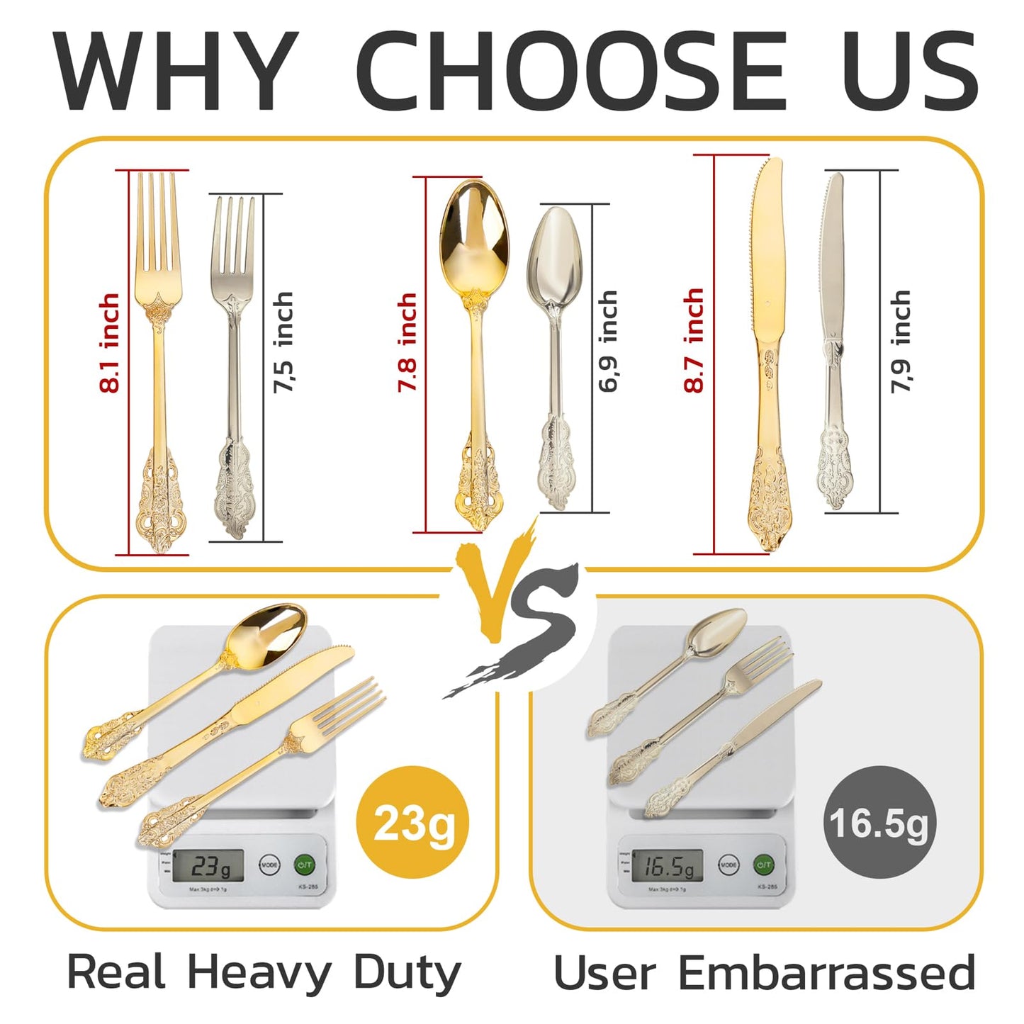 WDF 120PCS Gold Plastic Silverware - Heavy Duty Gold Plastic Cutlery Set Disposable Utensils - 40 Forks, 40 Spoons, 40 Knives, Perfect for Party Weeding Daily Use Baby Showe Spring