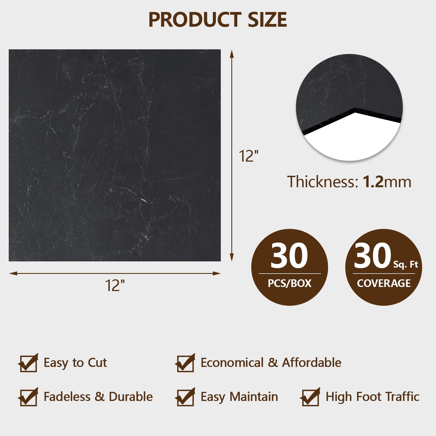 Peel and Stick Floor Tile, 30-Pack 12" x 12" Vinyl Flooring, Waterproof Self-Adhesive Luxury Vinyl Tiles, Easy DIY for Living Room, Kitchen, Dinning Room, RV, Cover 30 Sq. Black Vein Marble