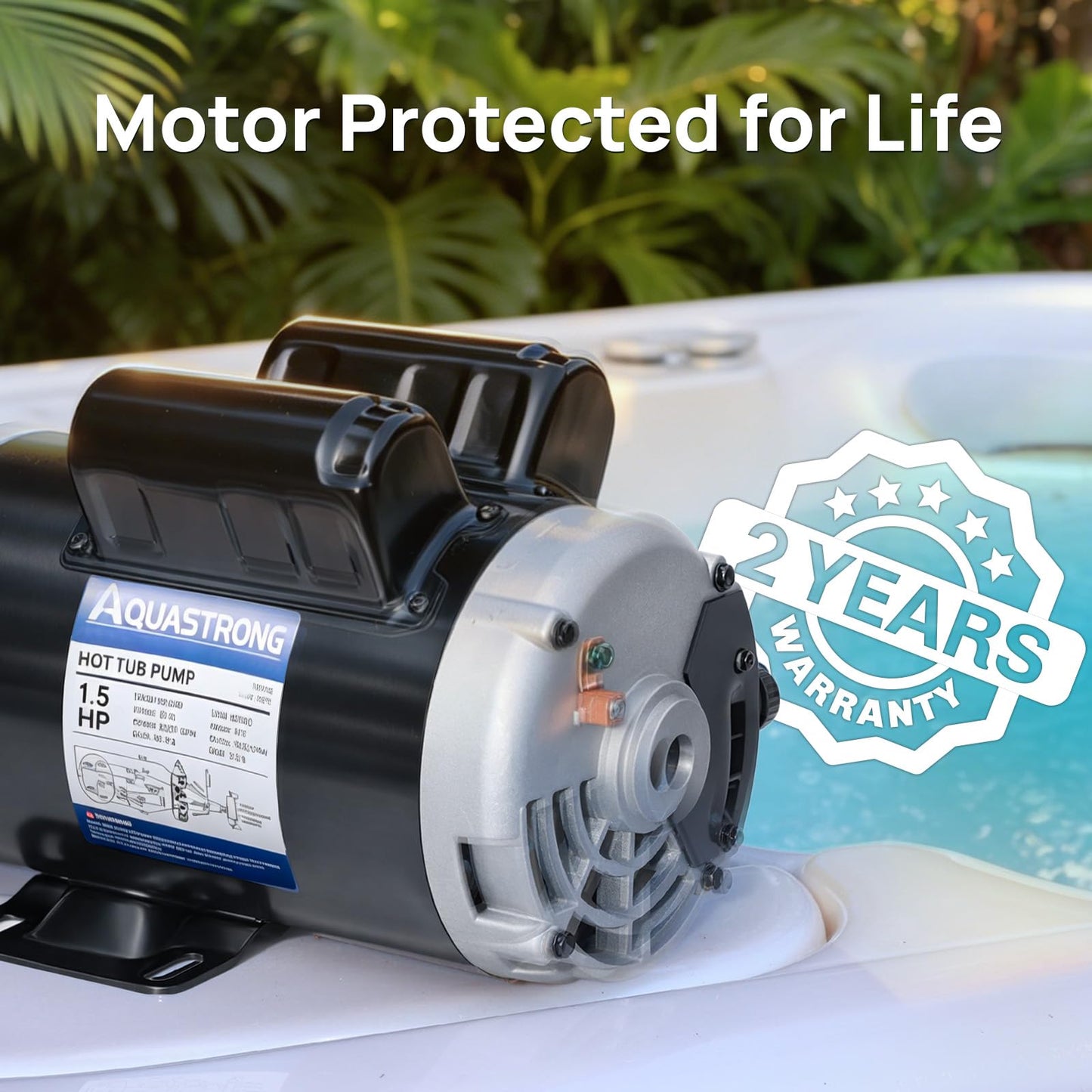 Aquastrong SPA Pump, Dual Speed Hot Tub Pump, Pure Copper Motor, Low Noise, Easy Installation with 1.5" & 2" Adapters, 90° Rotating Inlet & Outlet, Compatible with Hot Tubs & Spa Systems, Light Grey