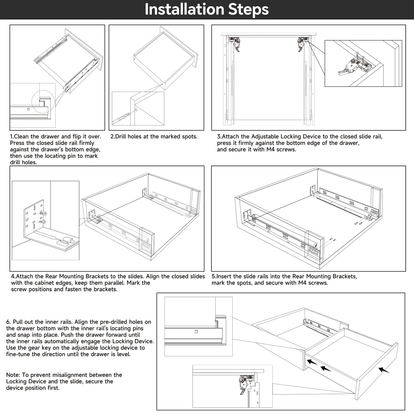 BAIDICE Soft Close Bottom Mount Drawer Slides 15 Inch Rails with Rear mounting Bracket Locking Devices Screws for Face Frame Or Frameless Application(15 inch,1 Pair)
