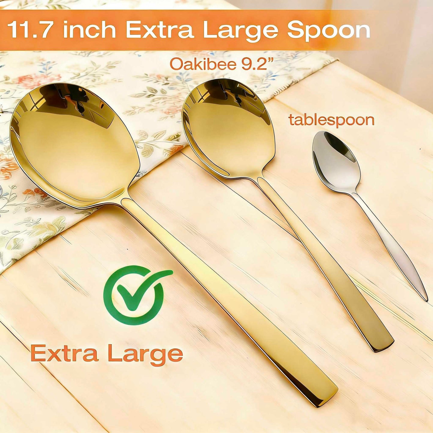 Extra Large Serving Spoons Set 11.7-Inch Gold Serving Slotted Spoon and Serving Spoon 18/8 Stainless Steel Big Serving Utensil for Buffet, Parties, Catering - Dishwasher Safe(2-Pack, Gold)