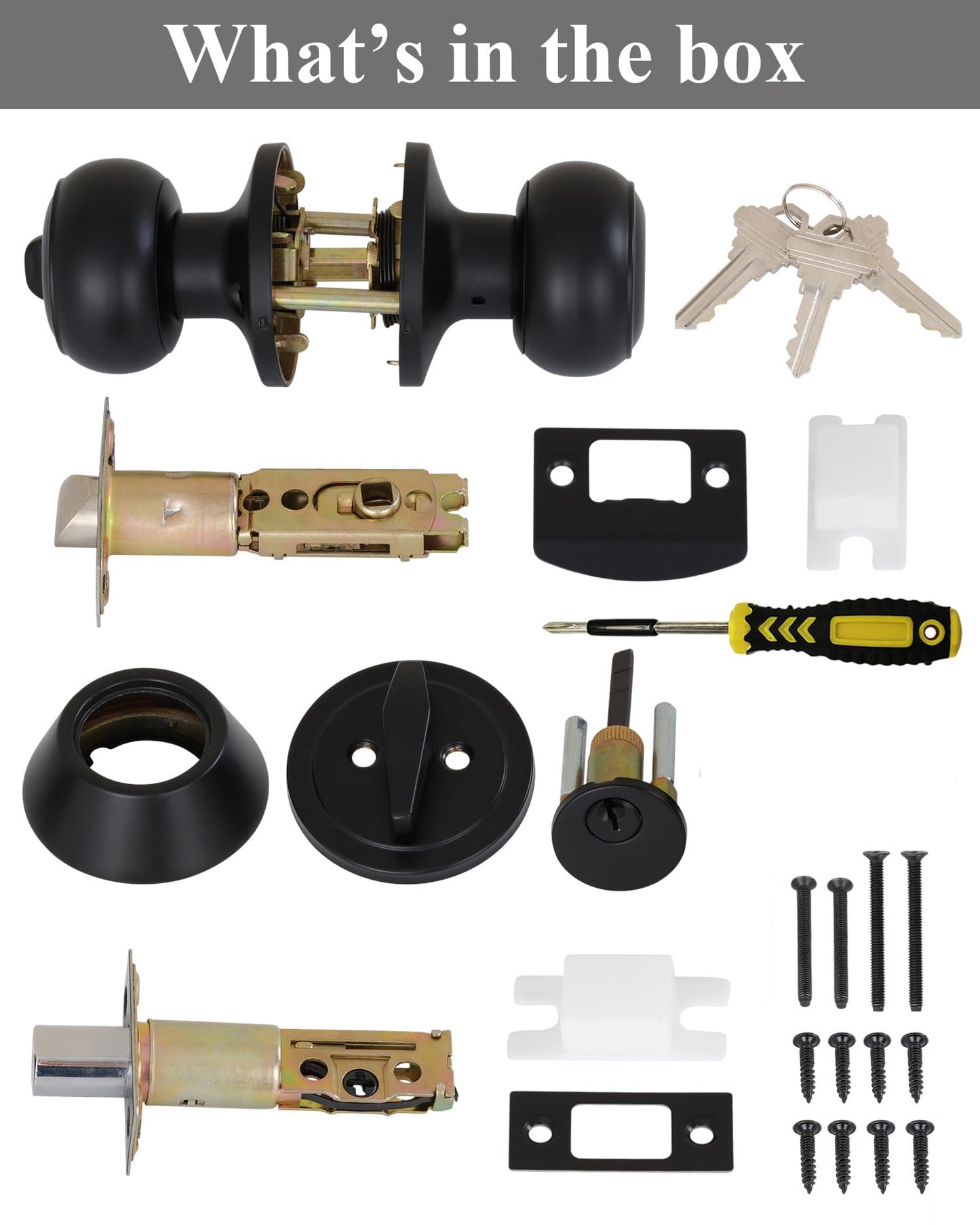 Lanwandeng (4 Sets) All Keyed Alike Entry Door Knobs and Single Cylinder Deadbolt Lock Combo Set, Security for Entrance and Front Door with Flat Ball Classic Matte Black Finish