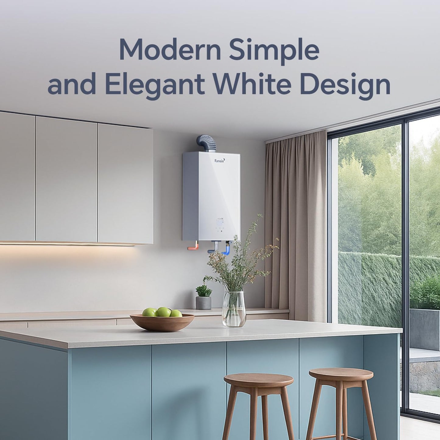 GEN II Ranein Natural Gas Tankless Water Heater, 3.17 GPM, 78,500 BTU Glass Panel Design Indoor On Demand Instant Hot Water Heater with LED Temperature Control Panel