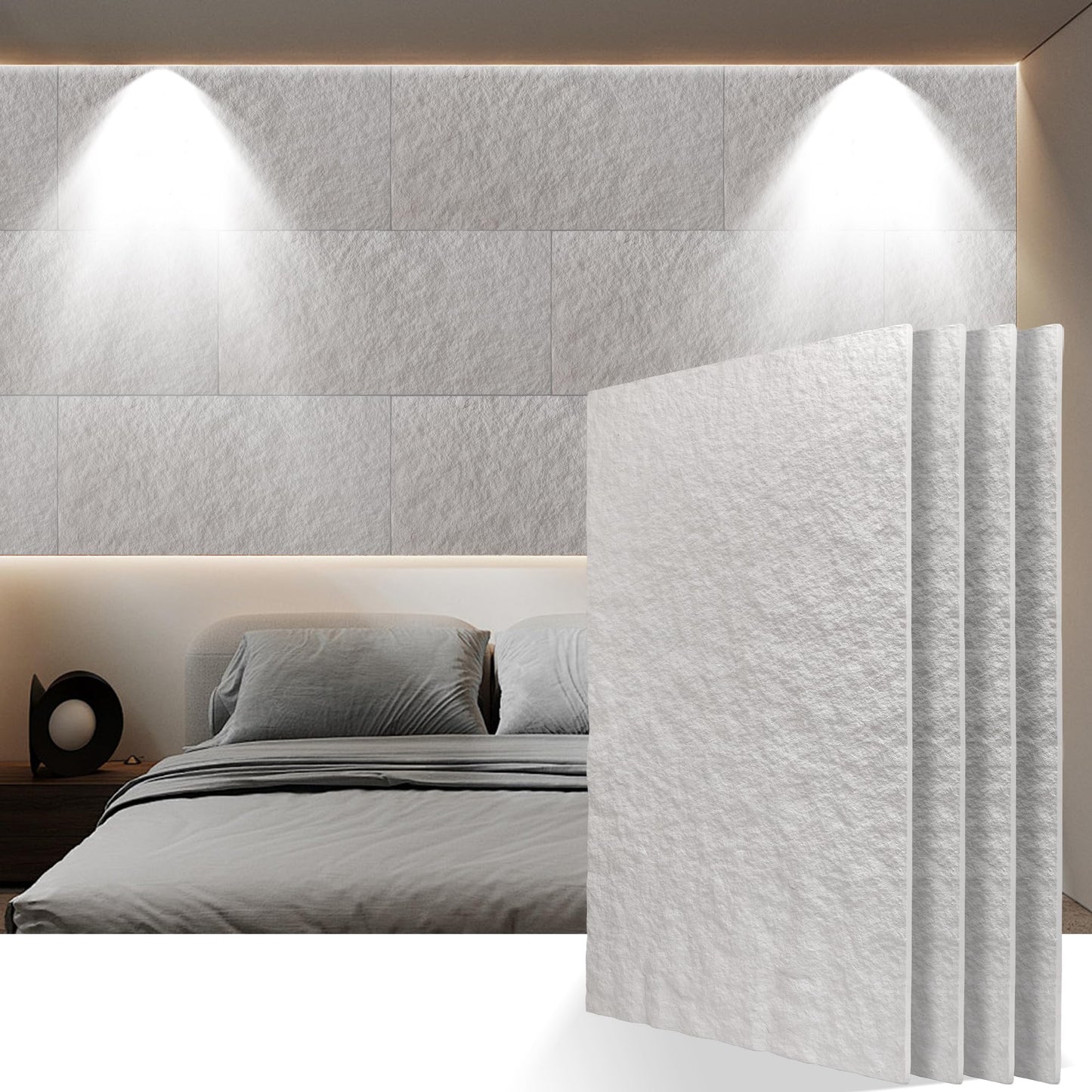 KASARO PU 3D Faux Stone Wall Panels, 4 PCS Wainscoting Panel for Interior Wall Decor, Cement Texture Accent for Home, Office, 47.2×23.6inch, Cement White