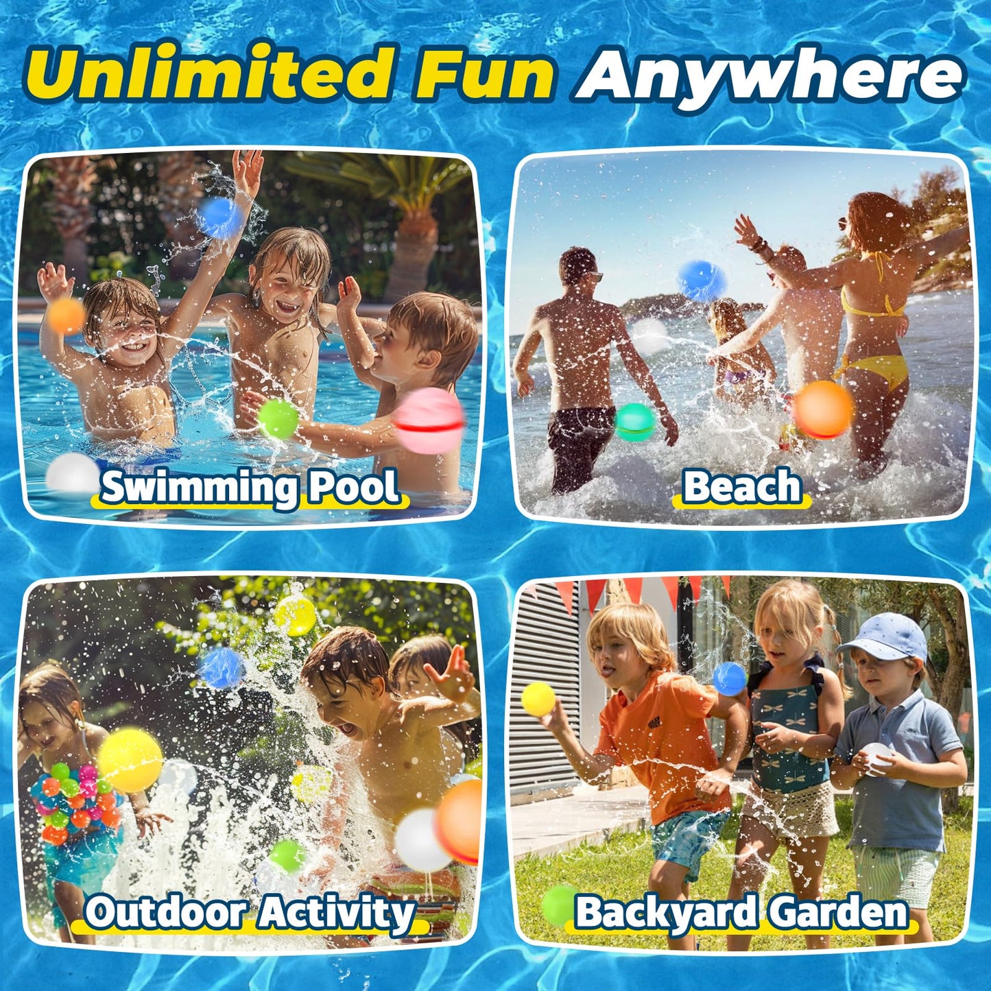 WABALLO 8 Pcs Reusable Water Bomb with Mesh Bag, Magnetic Self Sealing Water Splash Ball Quick Fill, Outdoor Pool Beach Toys for Kids Ages 3-12