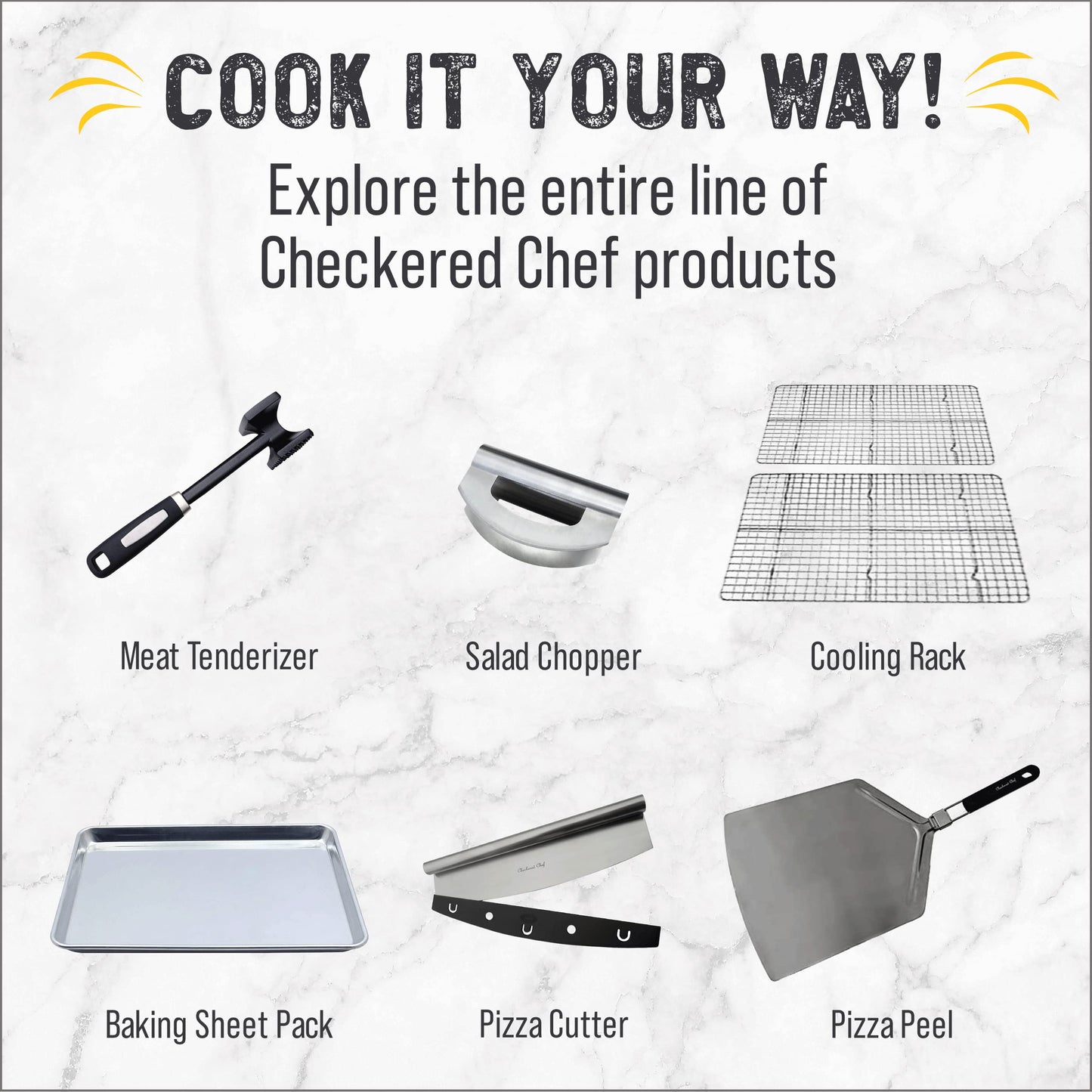 Checkered Chef Salad Chopper Tool, Mezzaluna Knife Stainless Steel Vegetable Rocker
