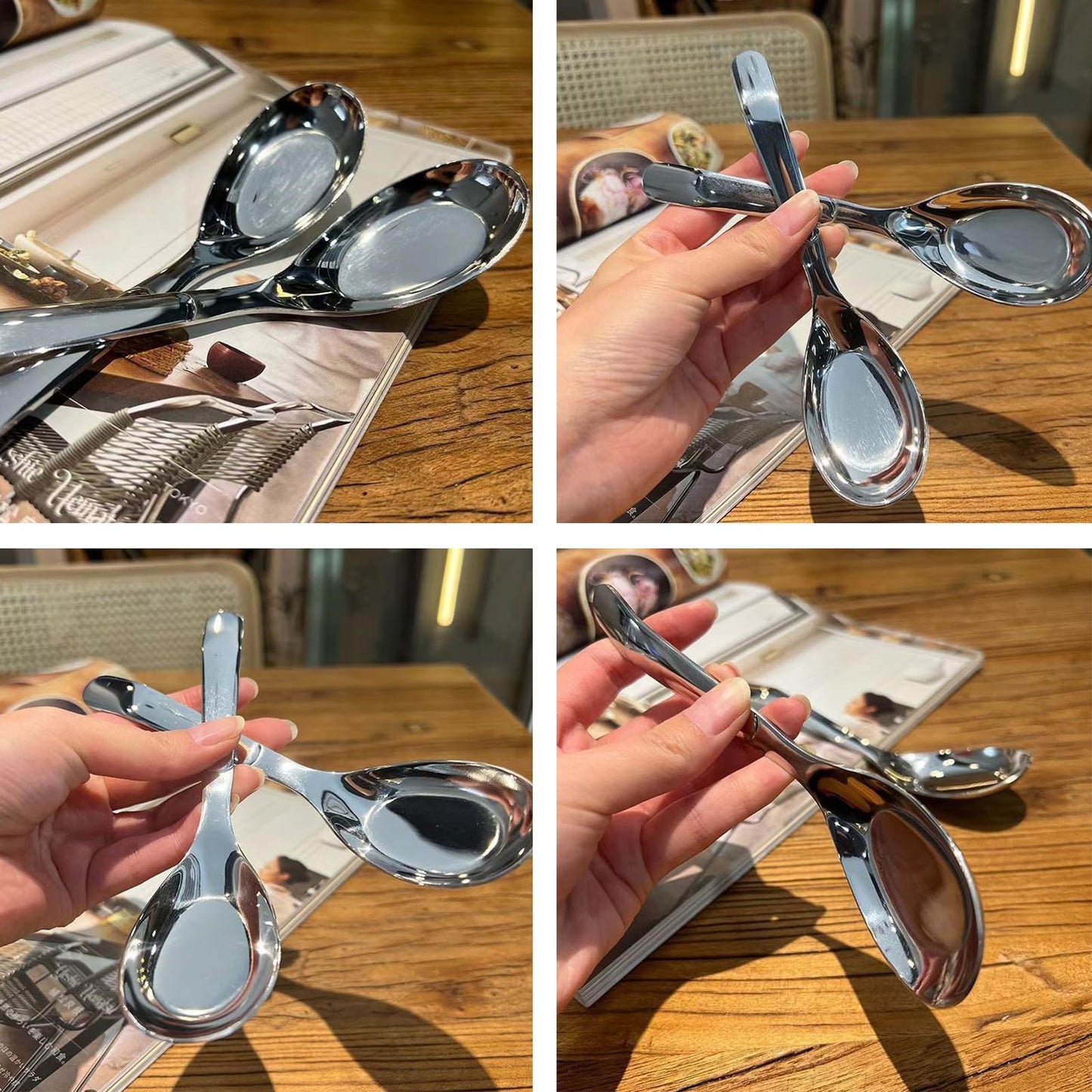 MIUPOO Thickened Stainless Steel Soup Spoons, Asian Chinese Japanese Flat Soup Spoons Large for for Ramen Noodles Bowl Table Serving, Silver, 1.7×7Inches, 4 Pieces