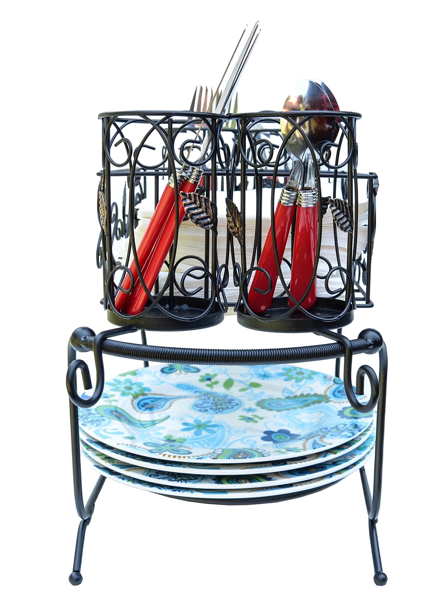 Maypes Utensil Caddy - Silverware Caddy or Napkin, Cutlery and Plate Holder - The Ideal 2-Piece Portable Outdoor Kitchen Accessories Buffet Organizer for Picnics, Camping, Barbecue, Parties and Events