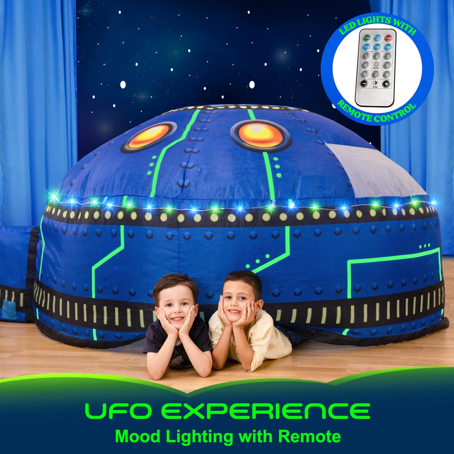 W&O Glowing UFO Aerodome with LED Lights & UFO Sound Button โ Glows in the Dark, Offering an Extraordinary Space Adventure for Kids Ages 3-12 (Fan Not Included)