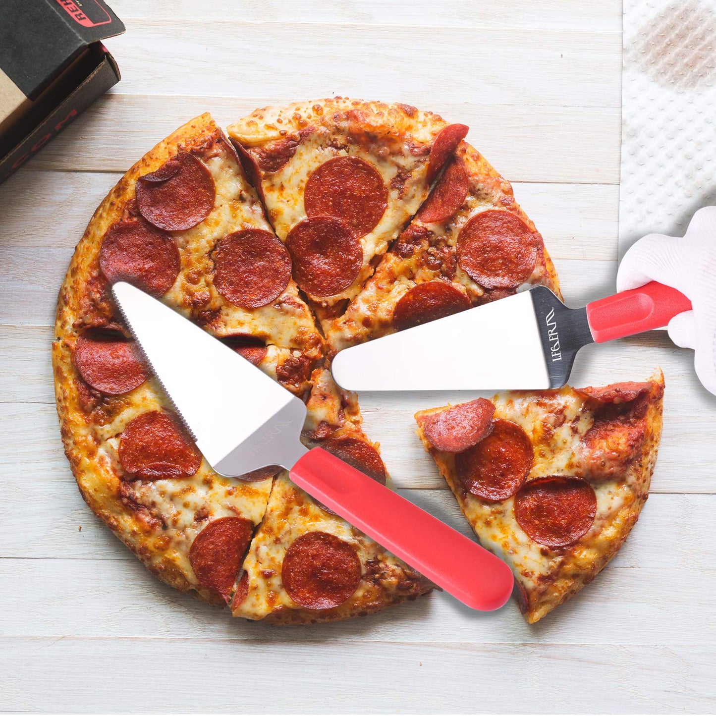 LEGERM Professional Stainless Steel Pie Spatula Server - 2-Pack Red Cake Cutter & Pizza, Dessert Serving Knife Set - Dishwasher Safe Kitchen Tool