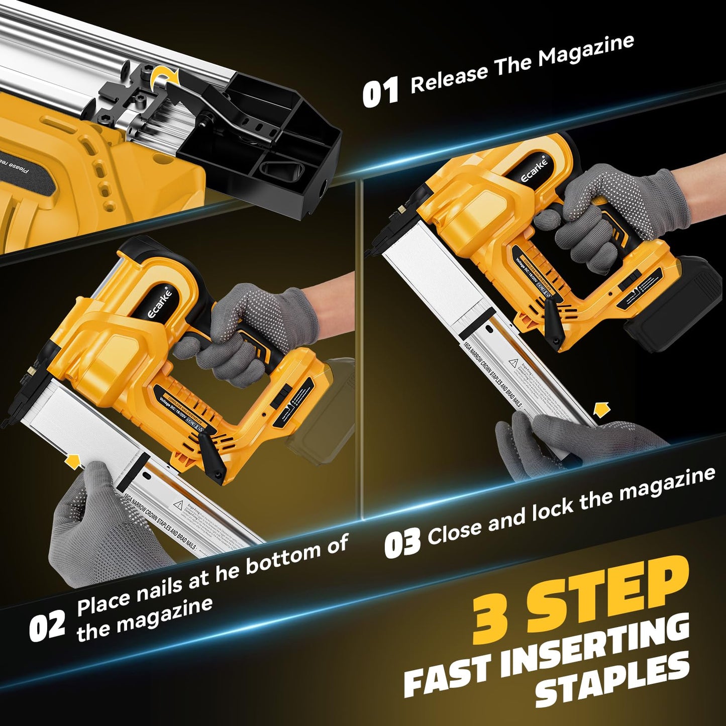 Ecarke Cordless 2 Inch Brad Nailer Compatible with DeWalt 20V Battery(Tool only),2 In 1 Electric Nail Gun,18GA Staple Gun with 1000 Nails, Battery Powered Nail Gun for Trim Wood Crafting Home DIY