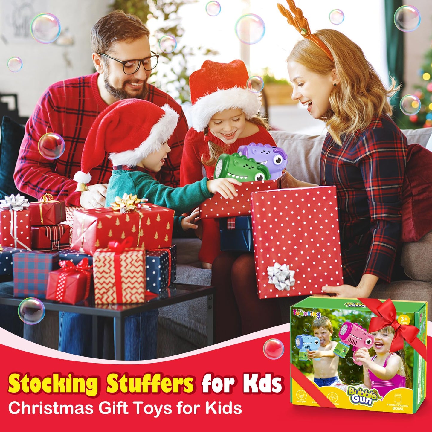Toys for Ages 3-8 Boys Girls: Yunaking 2 Pack Bubble Machine Gun for Kids Rechargeable with Bubble Solutions, Kids Toys Gifts for 3 4 5 6 7 8 Years Old Boy Girl Birthday Toy for Kid Toddlers Ages 4-6