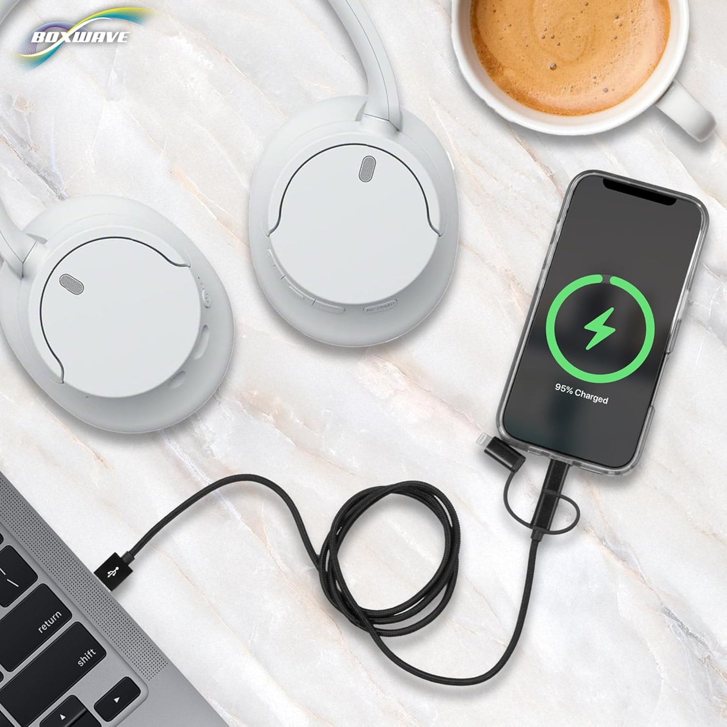 BoxWave 32GB MP3 (1.8 3-in-1 Cable Compatible with RIJAHO Player in) - AllCharge Cable - Jet Black