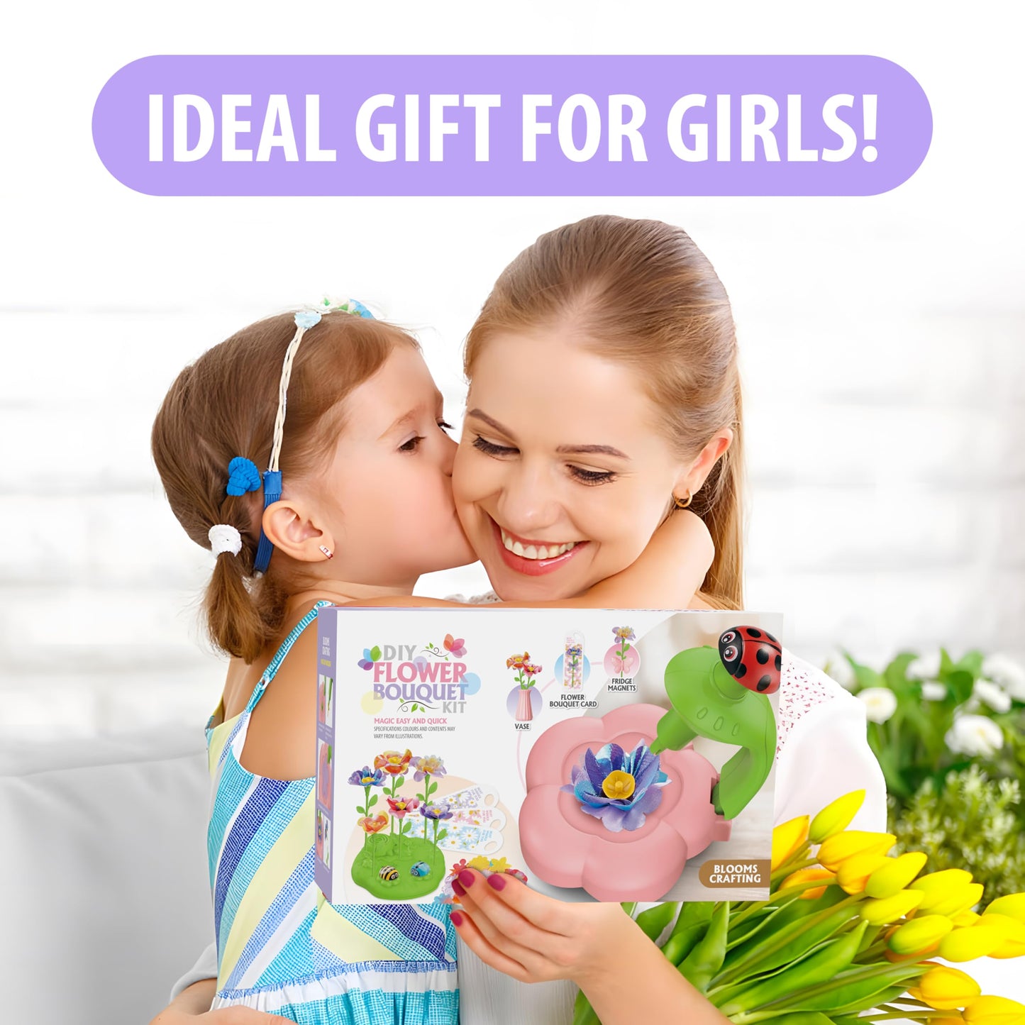 Wiyeang DIY Fabric Flower Bouquet Kit for Girls,Arts and Crafts for Kids Ages 6-12,Birthday Gifts Ideas for Girl 6 7 8 9 10 11 Year Old-Light and Music Flowers Market Toy