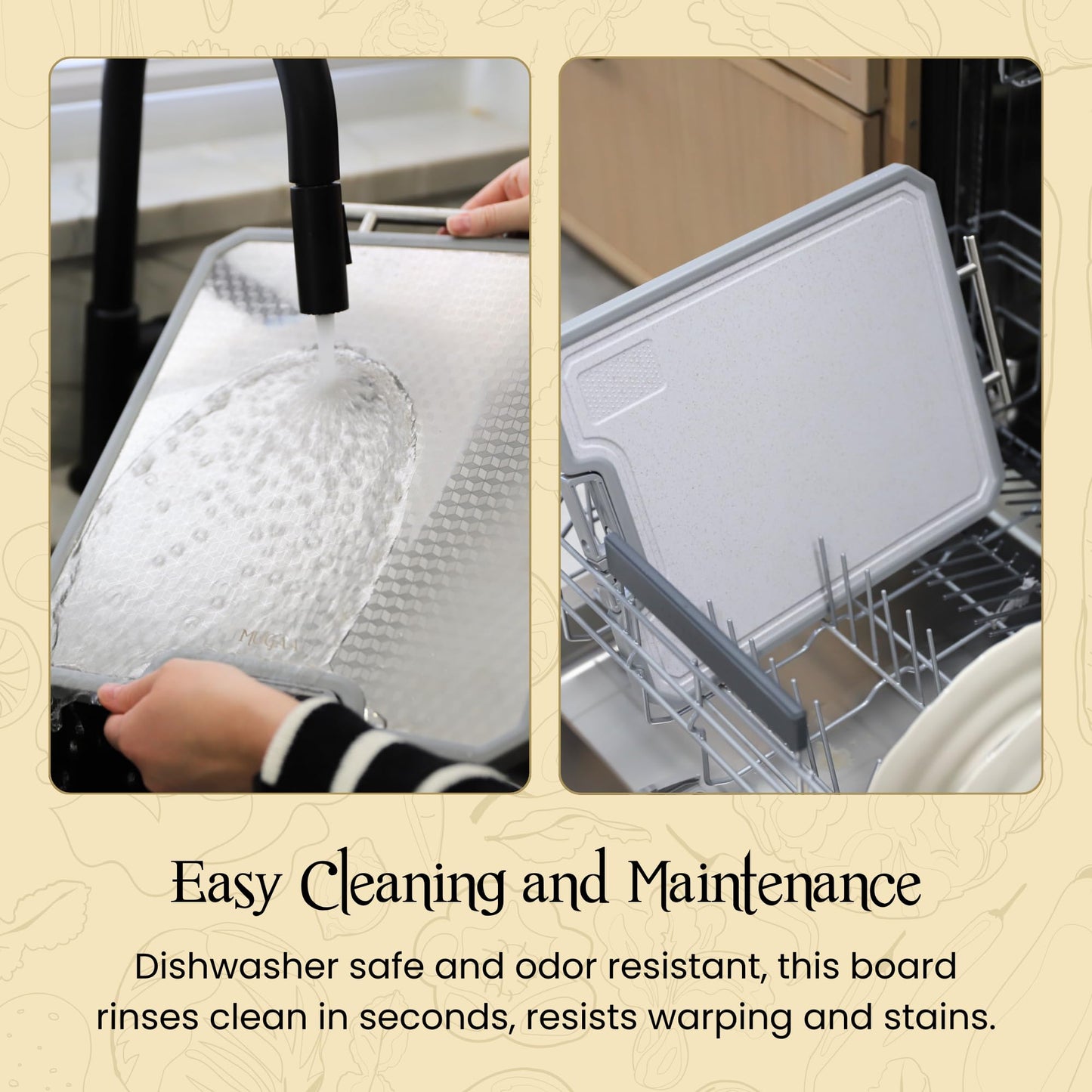 MUGAA Stainless Steel Cutting Board, Double-Sided 304 Stainless Steel & PP, Built-In Knife Sharpener, Non-Slip Juice Groove, Dishwasher Safe Steel Cutting Boards For Kitchen, Medium (15.6" x 12")