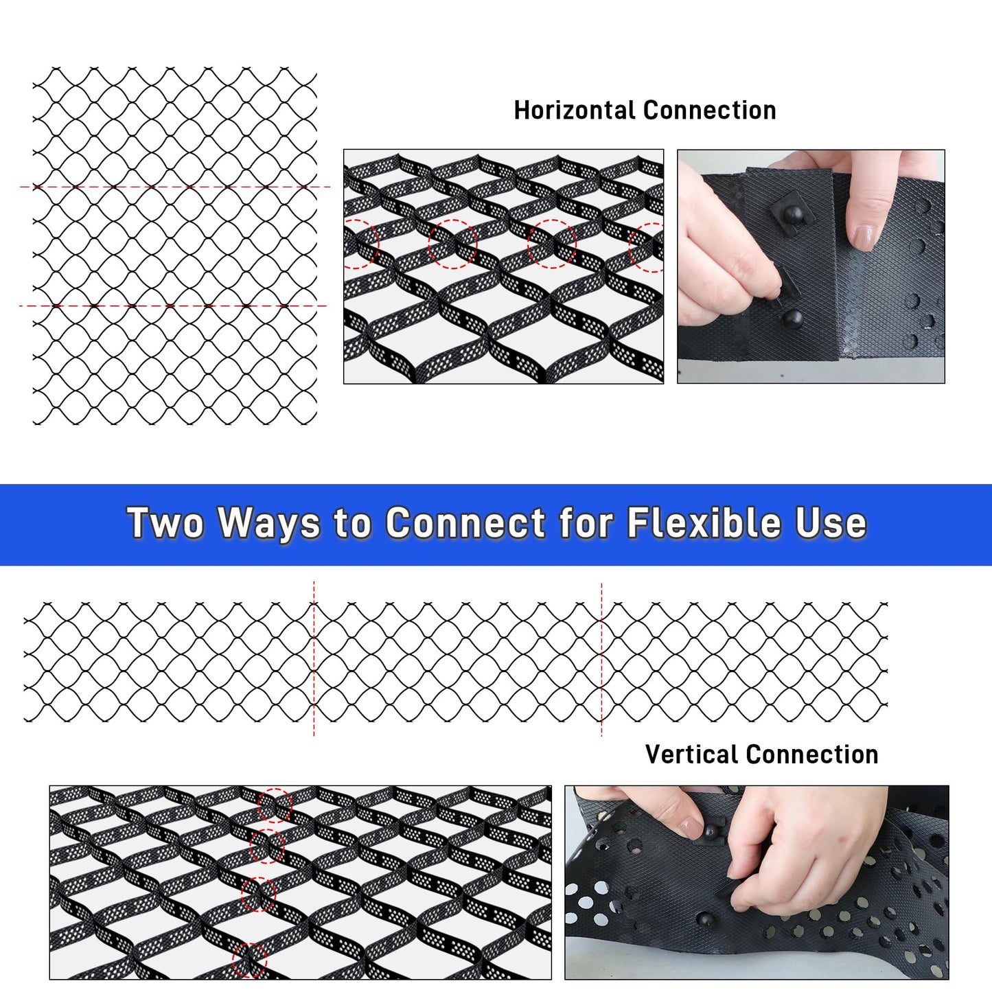 2" Depth Ground Grid, 49.5x6.5 FT Geo Gravel Grid Driveway 1885 lbs per Sq Ft Load, Geogrid Ground Stabilization System with Connection Buckles and Stakes for Driveways Walkway Slope Pathway & Garden