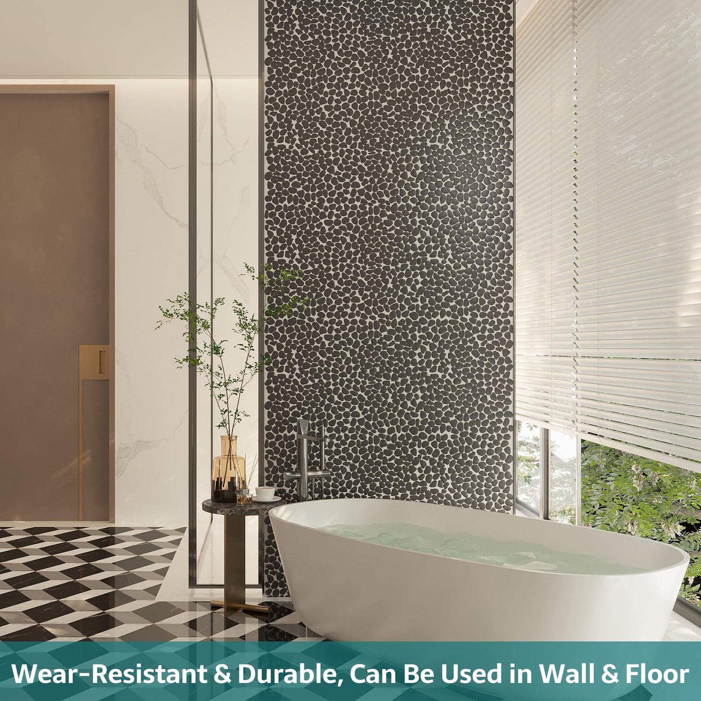 Soulscrafts Pebble Tile for Shower Floor, Black Pebble Mosaic Backsplash, Bathroom Shower Floor Kitchen Backsplash Tiles Pack of 5 Sheets