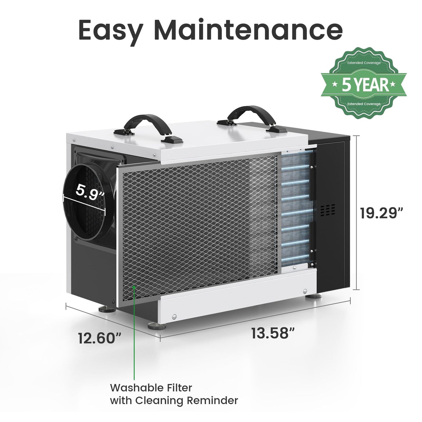 Waykar 125 Pint Crawl Space Dehumidifier with Drain Hose for Basements, Commercial & Water Damage Spaces up to 6500 Sq. Ft., Compact, Strong Dehumidification, 5-Year Quality Coverage