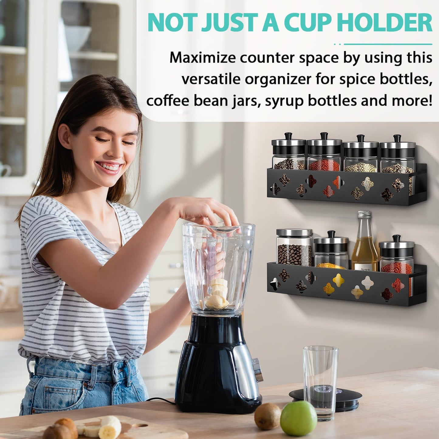 Magnetic Water Bottle Organizer for Fridge, Cup Holder for Stanley 30 40 Oz with Tumbler Lid & Straw & Paper Towel Holder, 8 Tumblers Kitchen Storage Rack for Stanley Cup Accessories, Space-Saving