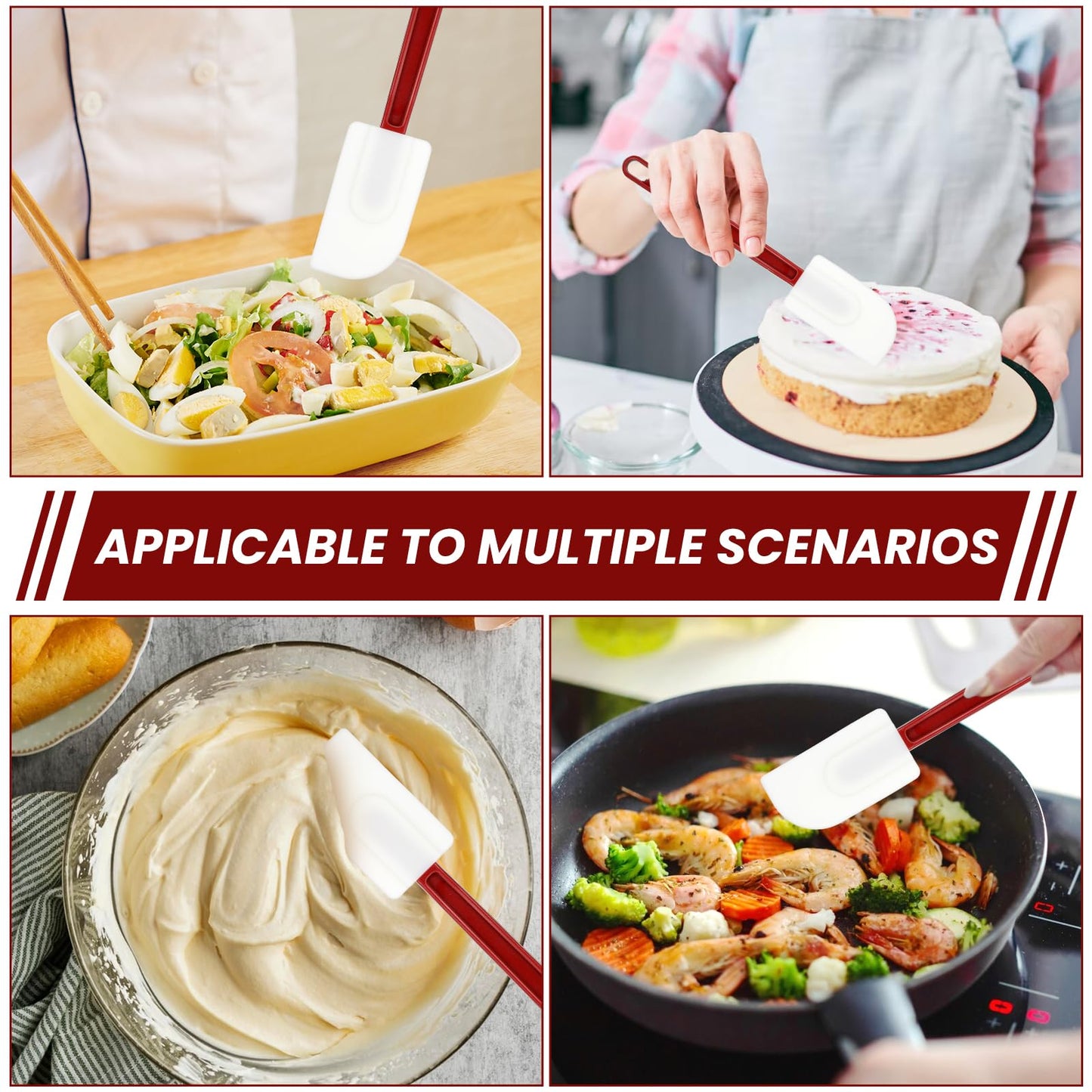 10 Pcs 10 Inch Flexible Rubber Spatulas, Silicone Spatula Set, Commercial Grade Silicone Spatulas Heat Resistant, Non Stick Soft Rubber Scraper for Kitchen Cooking Mixing Frying Spreading Baking