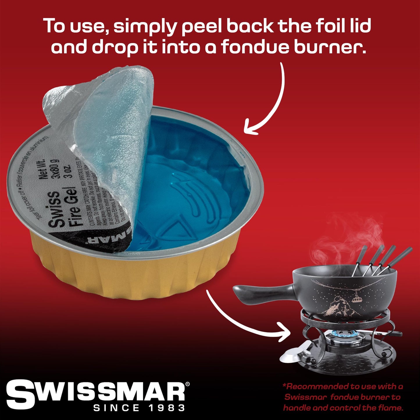 Swissmar Fire Gel Cans - Chafing Dish Fuel Cans & Gel Fuel Cans for Fondue, Party Essentials for Buffet Set Serving Kit Food Warmers & Portable Stoves - 3 Ounce (Set of 3)