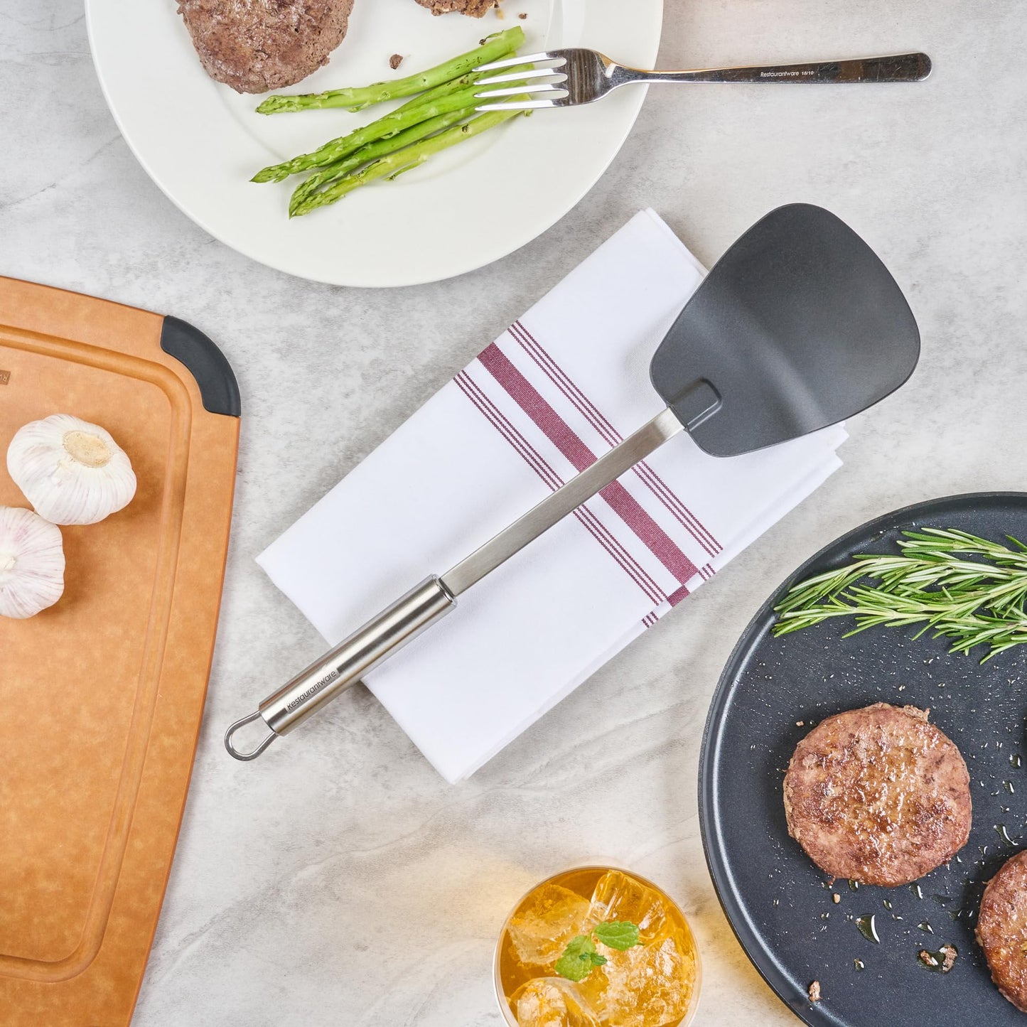 Restaurantware 14 in Nylon Wok Spatula - German Standard Asian Spatula with Stainless Steel Handle, Non-Stick Safe, Dishwasher Safe - Heat-Resistant Metal Turner for Stir Fry, Rice, Noodles