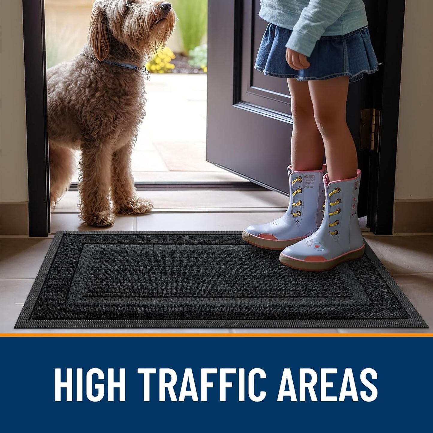 OLANLY Waterproof Front Door Mat - All-Season Indoor/Outdoor Doormat, Easy Clean, 47x23, Jet Black
