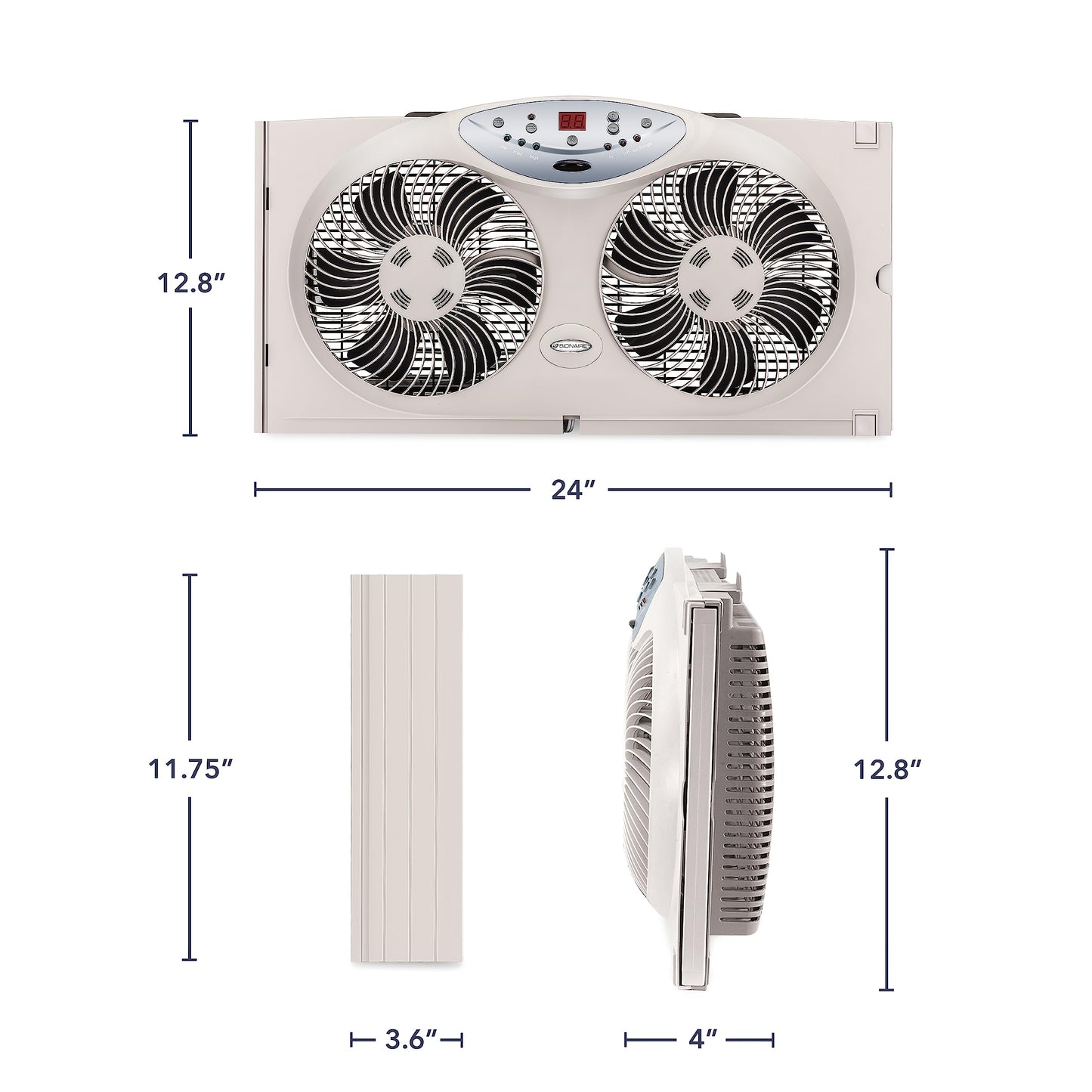 Bionaire Window Fan with Reversible Airflow Blades – 3-Speed Settings, Programmable Thermostat, LED Display, Remote Control, Fits 24–36" Windows, No Assembly Required