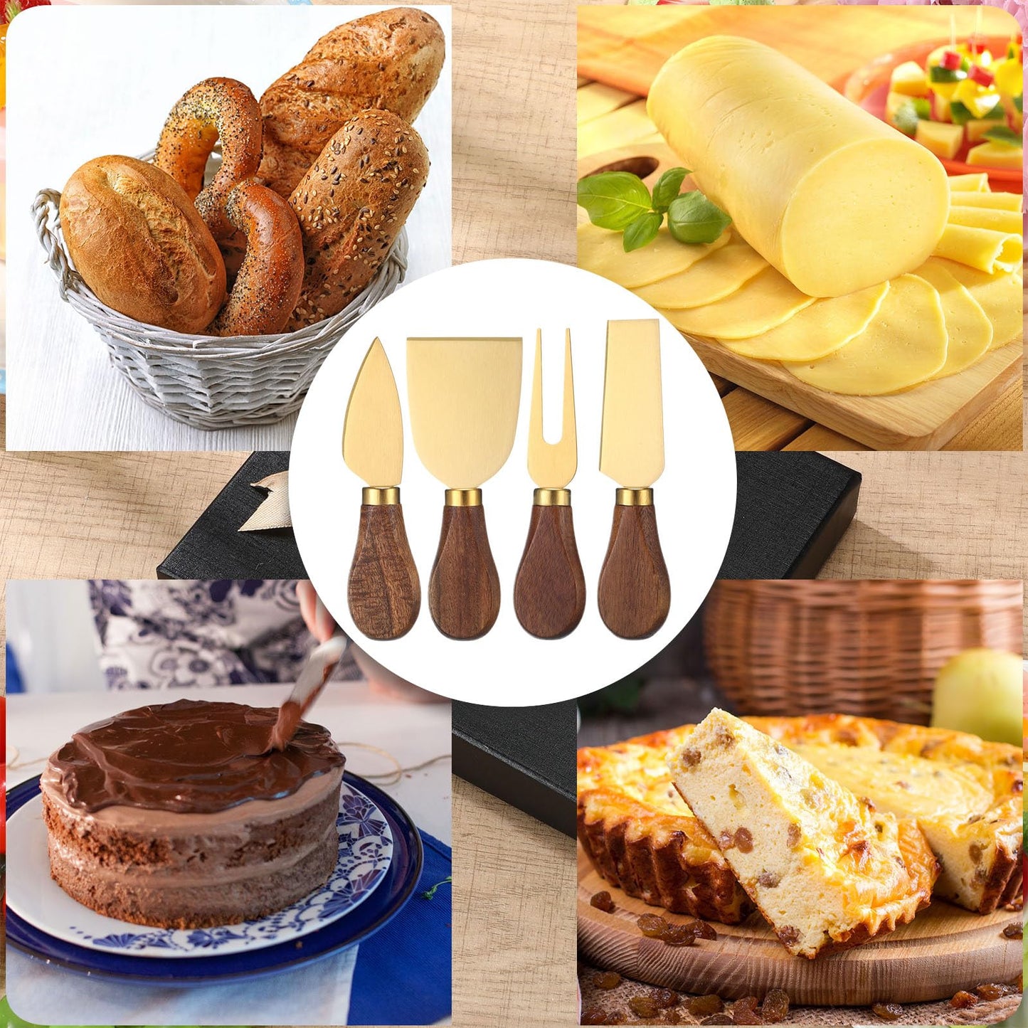 Didaey Acacia Cheese Board and Knife Set Including Stainless Steel Cheese Tools with Slicer and Cutters for Platter Cutting Serving Plate Tray Housewarming Wedding Gift