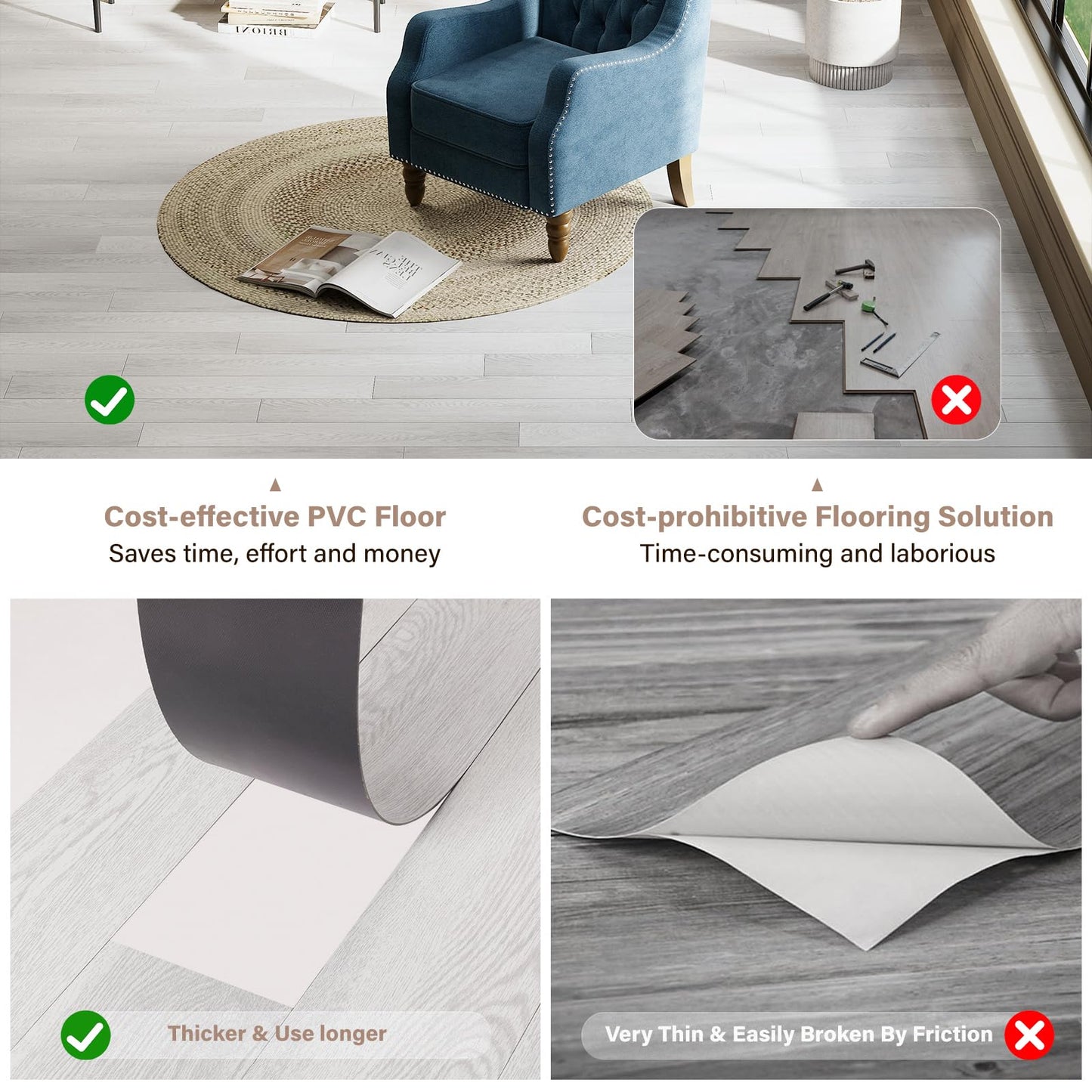 Peel and Stick Floor Tile, INMOZATA Self Adhesive Vinyl Plank Flooring Tile Wood Grain Look 36-Pack 54 Sq.Ft Waterproof Tile Sticker for Bedroom, Living Room, Kitchen, RV (Light Gray)