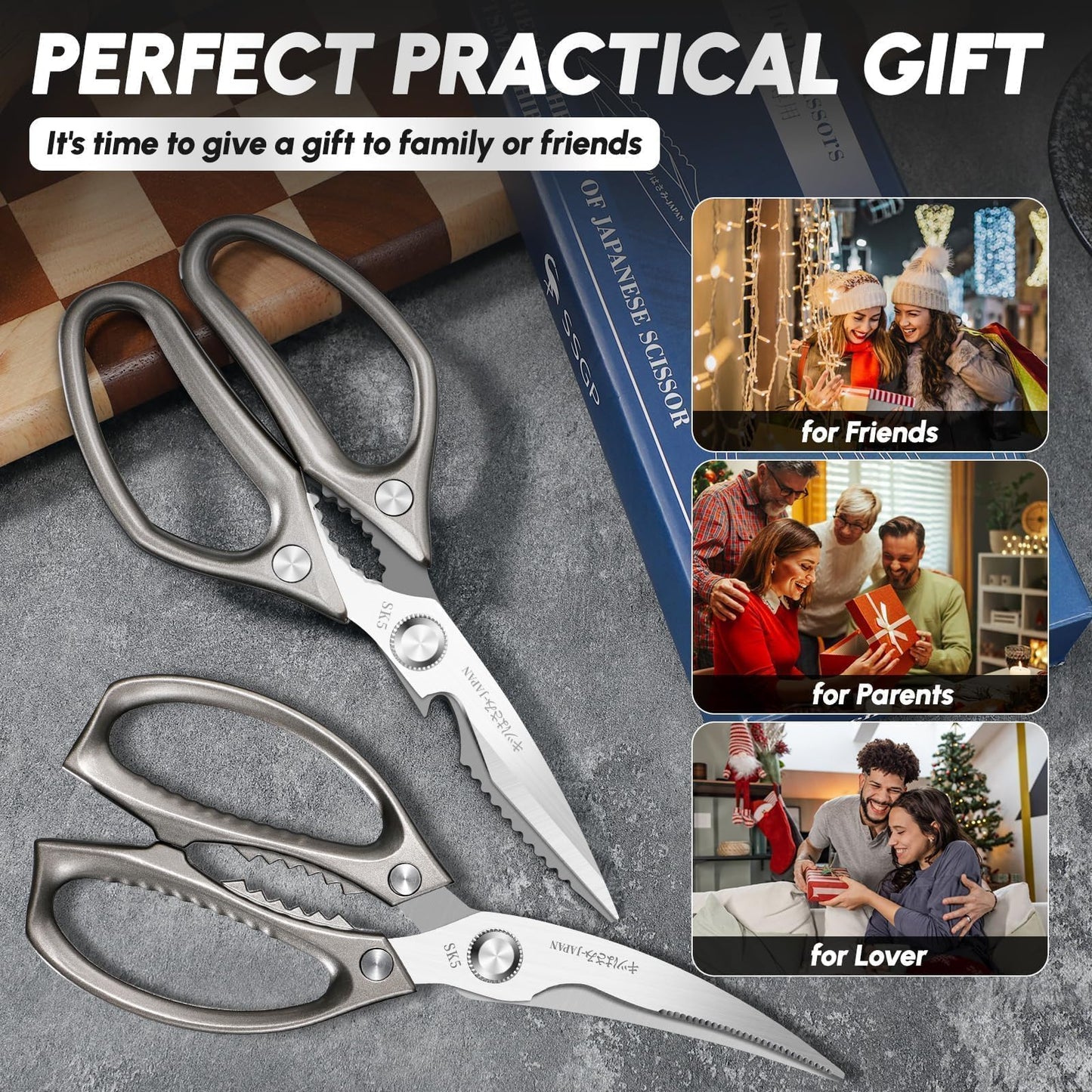 SSGP Kitchen Shears Set, All Purpose Heavy Duty Poultry Shears, Sharp Japanese Meat Scissors, Dishwash Safe Stainless Steel Kitchen Scissors for Food, Chicken Bones, Turkey, Christmas Gifts Women Men
