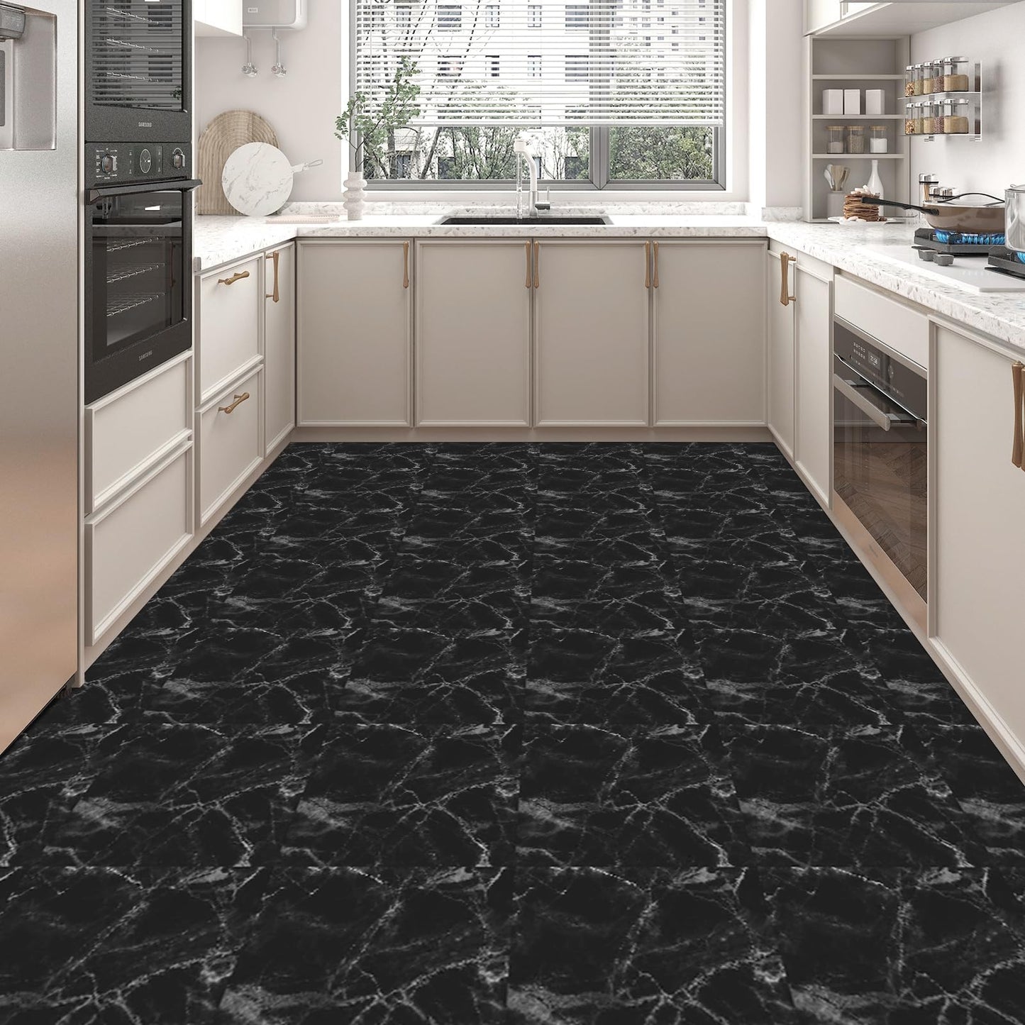 Art3d Peel and Stick Floor Tile, 30-Pack 12 x 12in. Covers 30 Sq.ft, Waterproof Vinyl Flooring Tiles Self Adhesive for Kitchen, Bathroom & Bedroom - Dark Marble