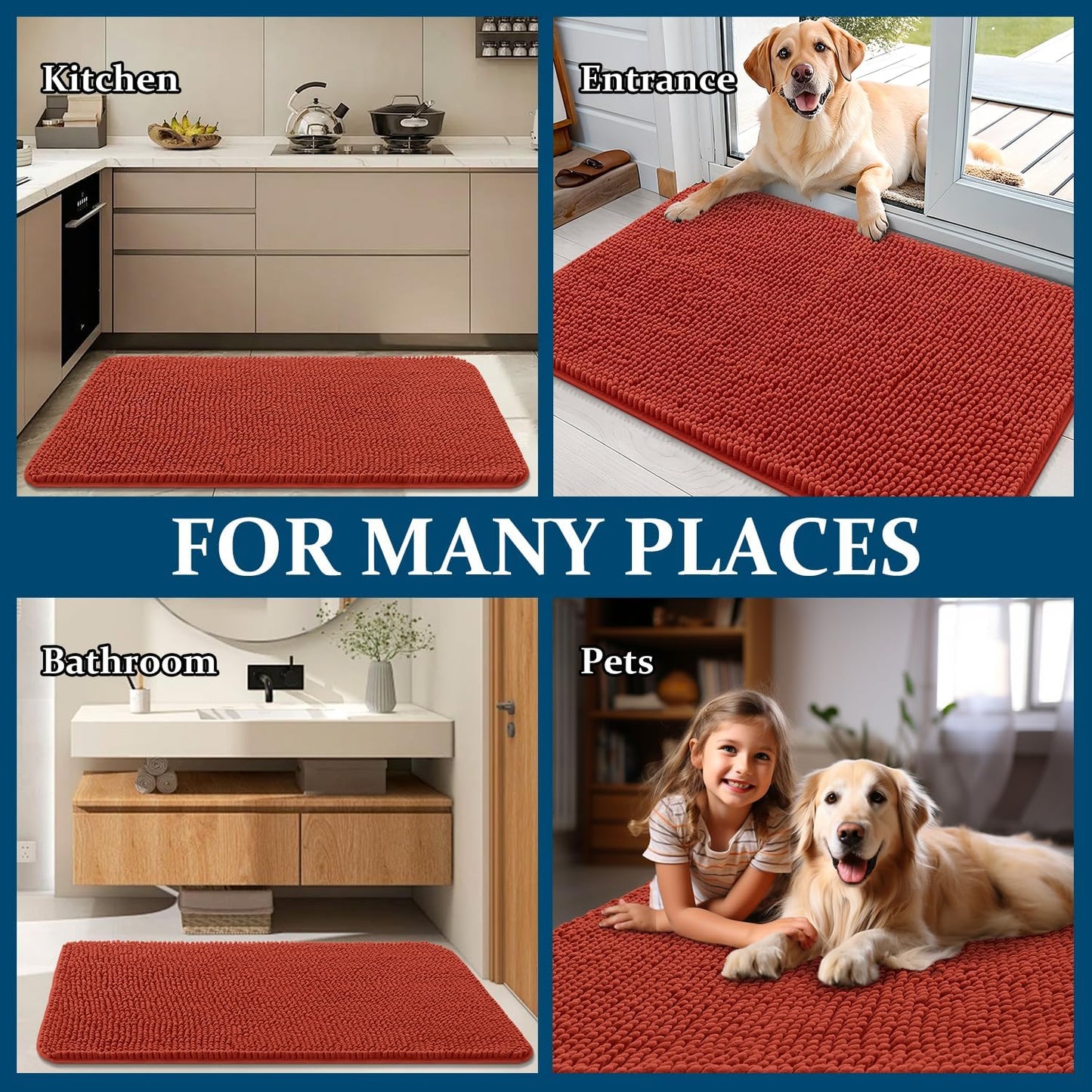 OLANLY Dog Door Mat - Absorbent Non-Slip Washable Doormat for Muddy Paws | 70x35 Maple Red
