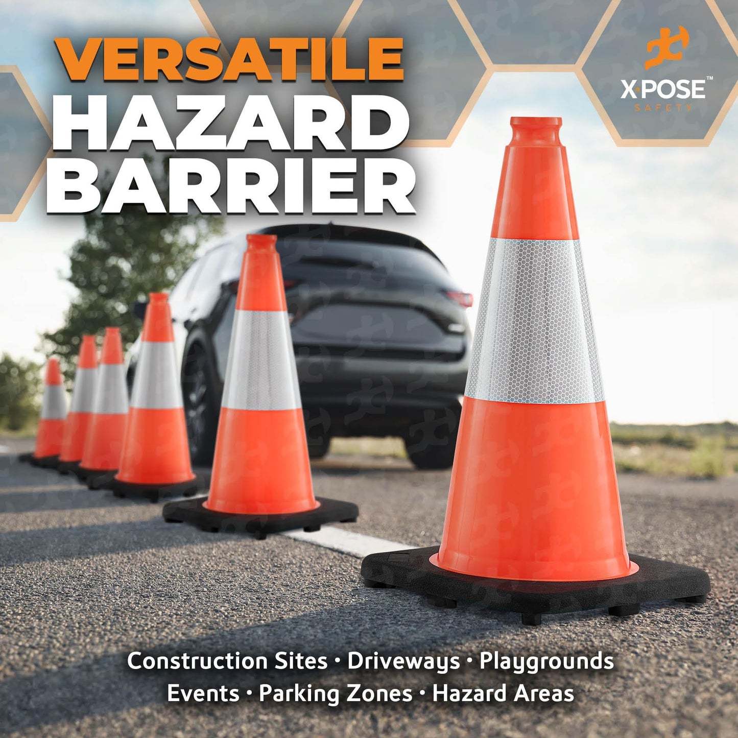 Xpose Safety 18" Orange Traffic Cones 6" Collar - Bulk Half Pallet 450 Pack Multipurpose PVC Plastic Safety Cone for Parking, Soccer, Caution, Kids, and Construction - Custom Stenciling Available