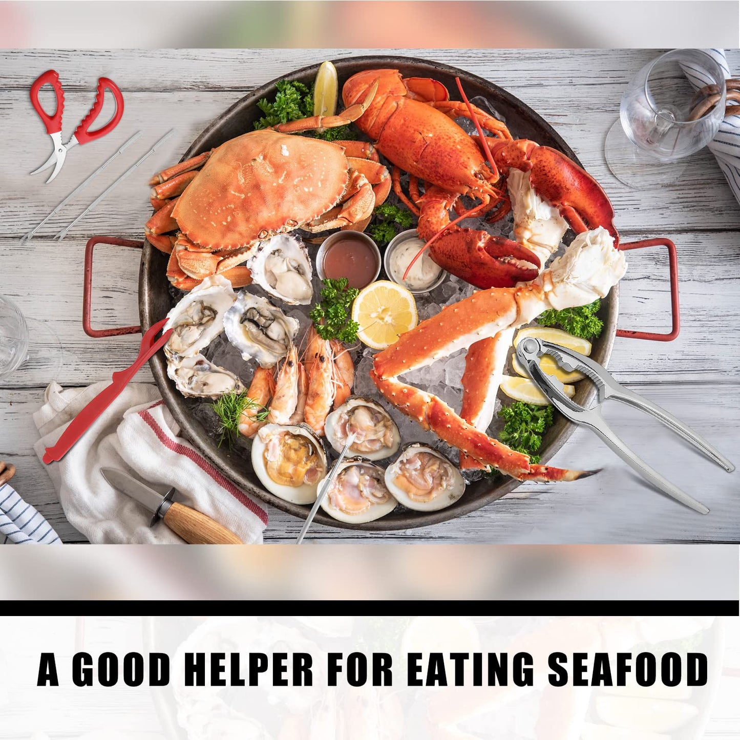 Jutom 93 Pcs Crab Crackers and Tools Set Seafood Tool with 30 Crackers, 30 Leg Forks, 30 Lobster Shellers, 2 Scissors, and 1 Storage Bag, Nut Cracker Set for Shellfish Claw Seafood Boil Party Supplies